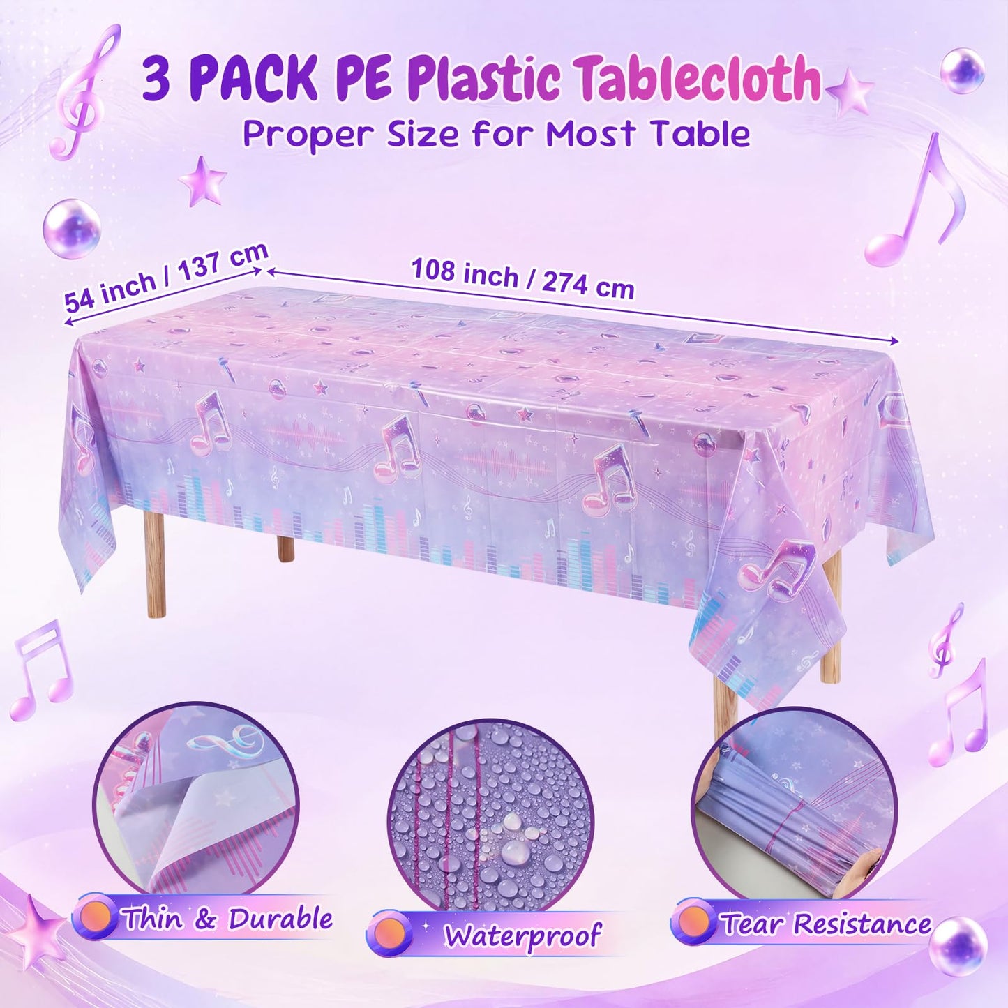 Irenare 3 Pack Kpop Theme Table Cloth Korean 54 x 108 Inch Kpop Birthday Decoration Girl Group Table Cover Disposable Waterproof Plastic Tablecloth for Birthday Supply Girl Fan Concert (Music)