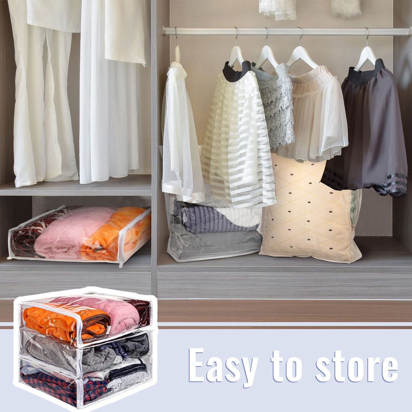 6 Packs Clear Zippered Storage Bags Sweater Moth Bags Vinyl Plastic Storage for Blankets Clothes Bed Sheet Organizer with Zipper for Closet Linen Sweater Clothes Comforters Pillow(16 x 14 x 4 Inch)