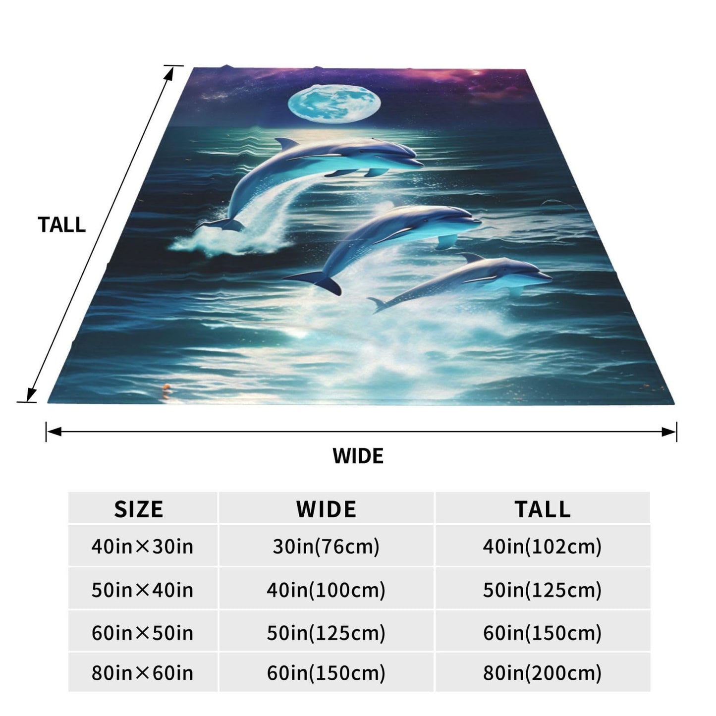 Zeleda Dolphin Blanket for Kids Women Adults Dolphin Blanket Gifts 60" x 50" Flannel Dolphin Moon Ocean Throw Blanket for Bed Living Room Sofa Couch Soft Warm Lightweight Cozy Dolphin Decor
