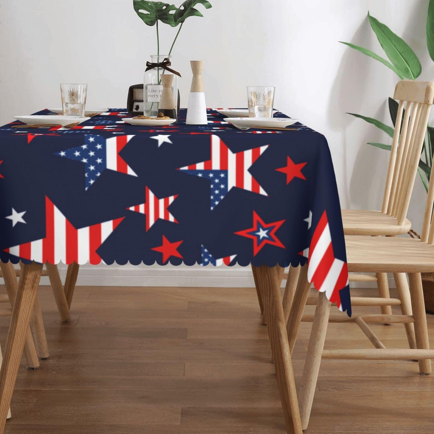 LORCARVIS 4th of July Tablecloth Independence Stars Polyester Rectangle Table Cloth Washable Seasonal Tabletop for Kitchen Dinning Party Outdoor Picnic 54 x 72 Inch Tablecloths