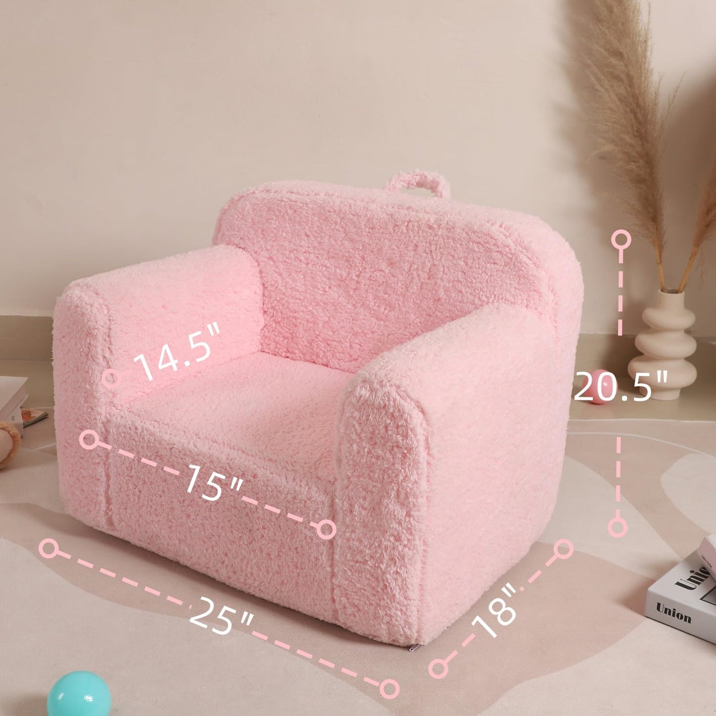 MOMCAYWEX Kids Snuggly-Soft Sherpa Chair, Cuddly Toddler Foam Chair for Boys and Girls, Pink