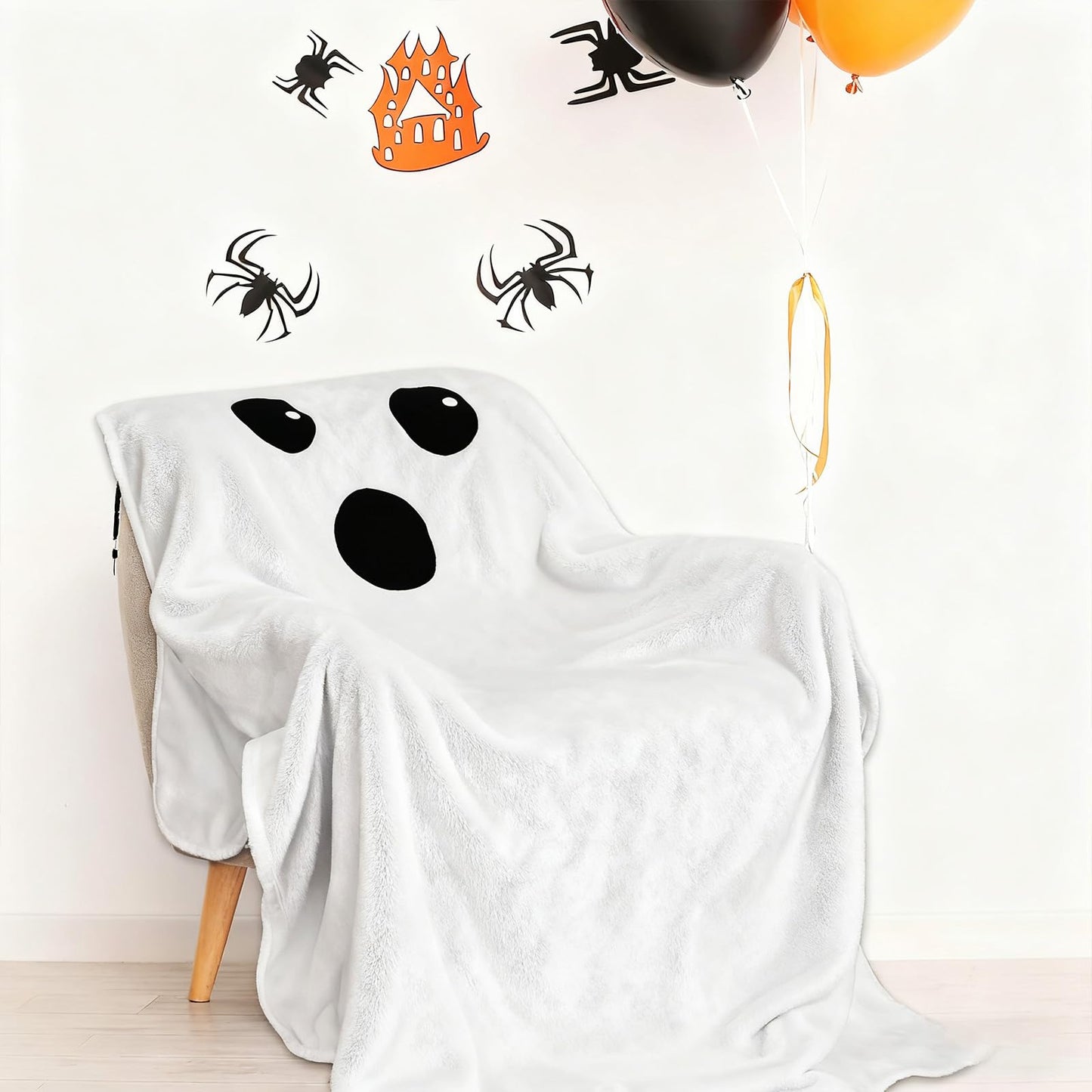JarThenaAMCS Halloween Fuzzy Flannel Blanket 50 x 60 Inch Cute White Ghost Shaped Decorative Throw Blanket for Home Chair Soft Couch Bed