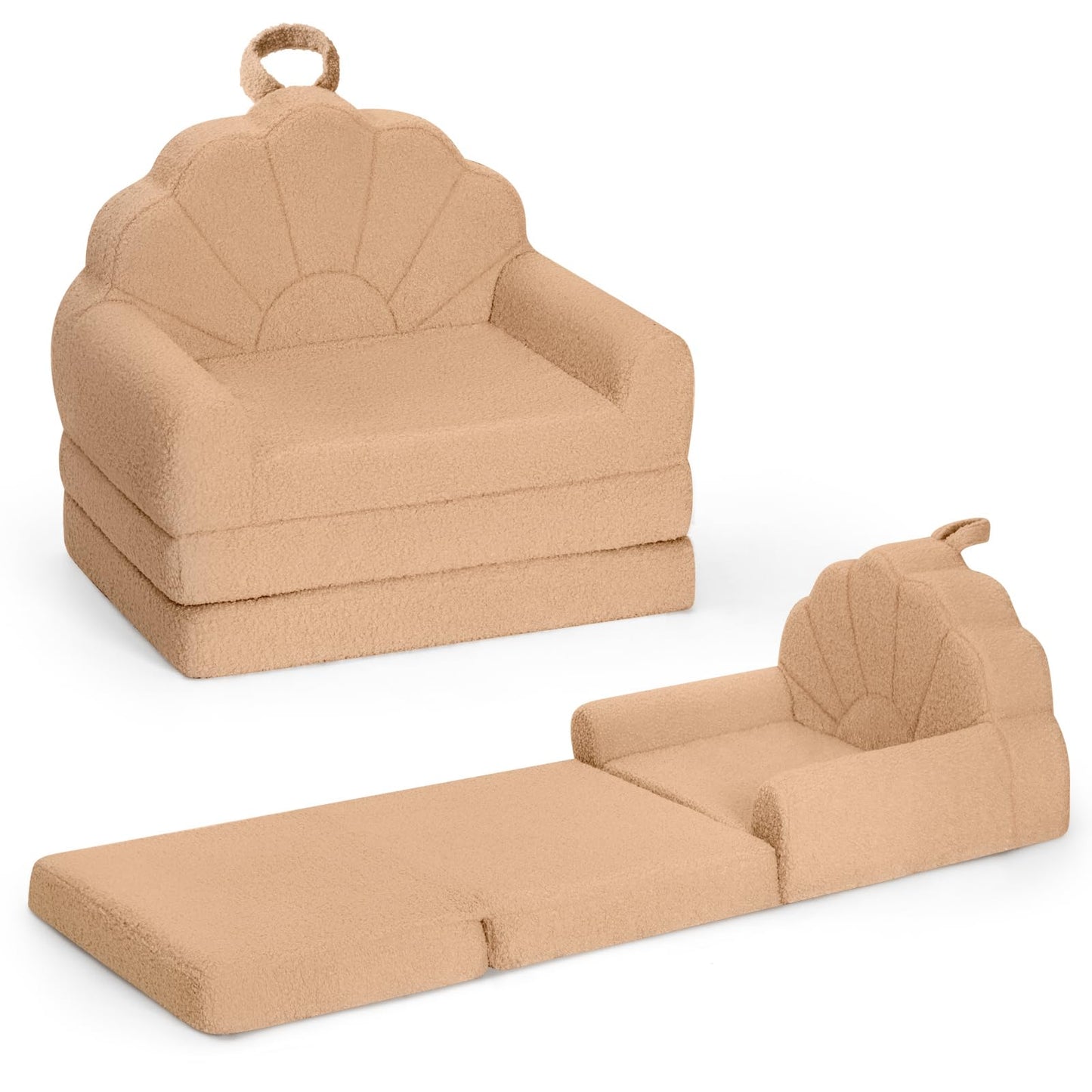 Airpanda Cozy Kids Couch and Chair, Fold Out Foam Sofa, Khaki