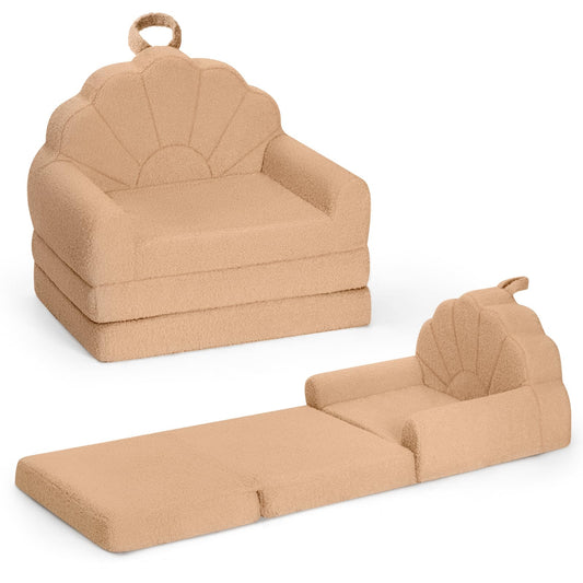 Airpanda Cozy Kids Couch and Chair, Fold Out Foam Sofa, Khaki