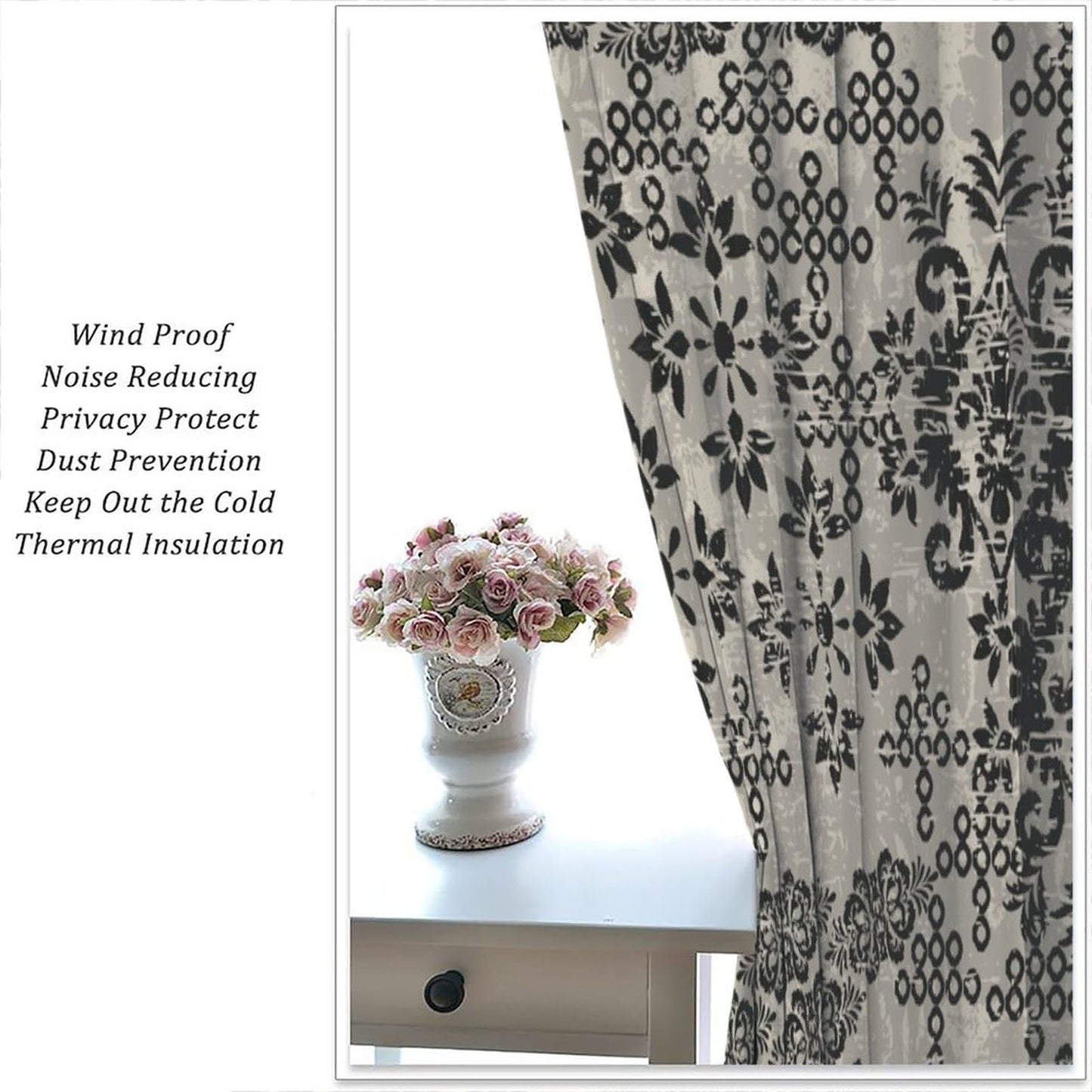 Nanacur Abstract Damask Floral Curtains, Patchwork Paisley Asian Geometric Ethnic Aztec Style Window Drapes, for Kitchen Living Room Bedroom 42" W X 45" L (Decorative)