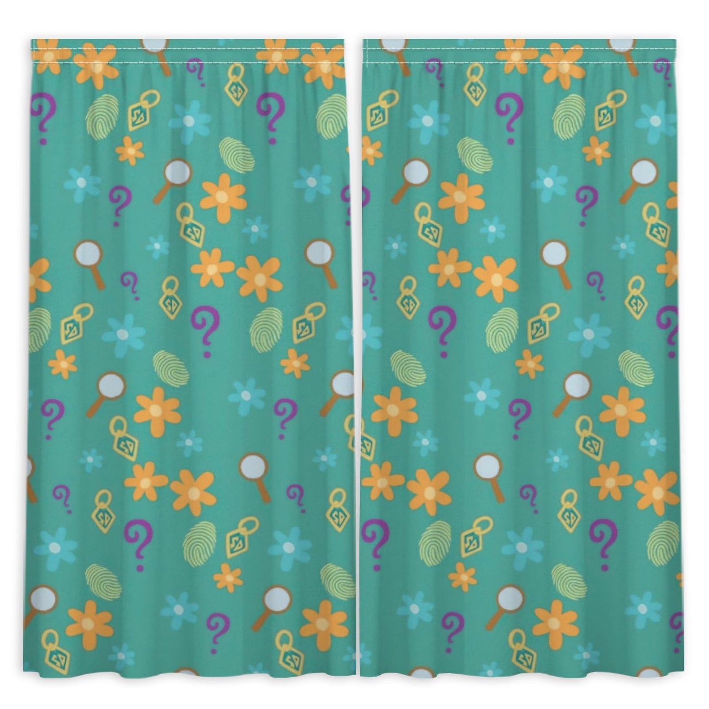Funnytree 82" X 84" Colorful Mystery Pattern Window Curtains Magnifying Glass Icons Drapes Bedroom Home Room Decor Durable Fabric Machine Washable