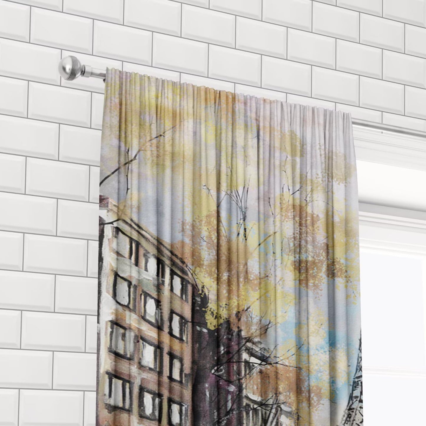 Paris Romantic Blackout Curtains for Girls, Oil Painting Autumn Lovers Kiss On Rainy France Street Eiffel Tower Print Decor Window Treatments, Drapes for Kitchen Living Room, 42 x 45 inch 2 Panels