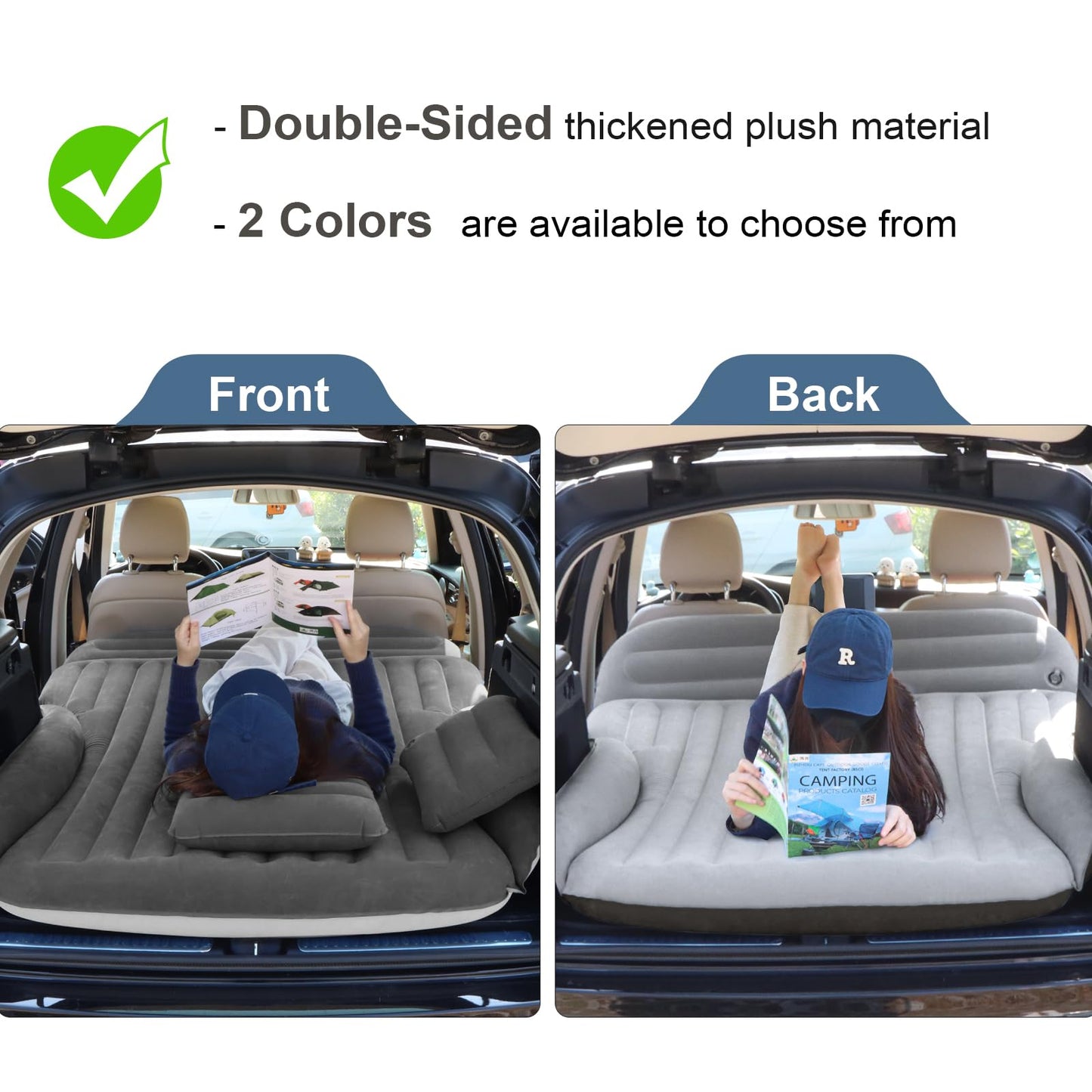 Ciremiv SUV Air Mattress, Double-Sided Thick Flocked Car Air Mattress with Built-in Pump & Pillow, Complete Sleeping Accessories for Auto Camping & Road Trips（Dark Coffee）