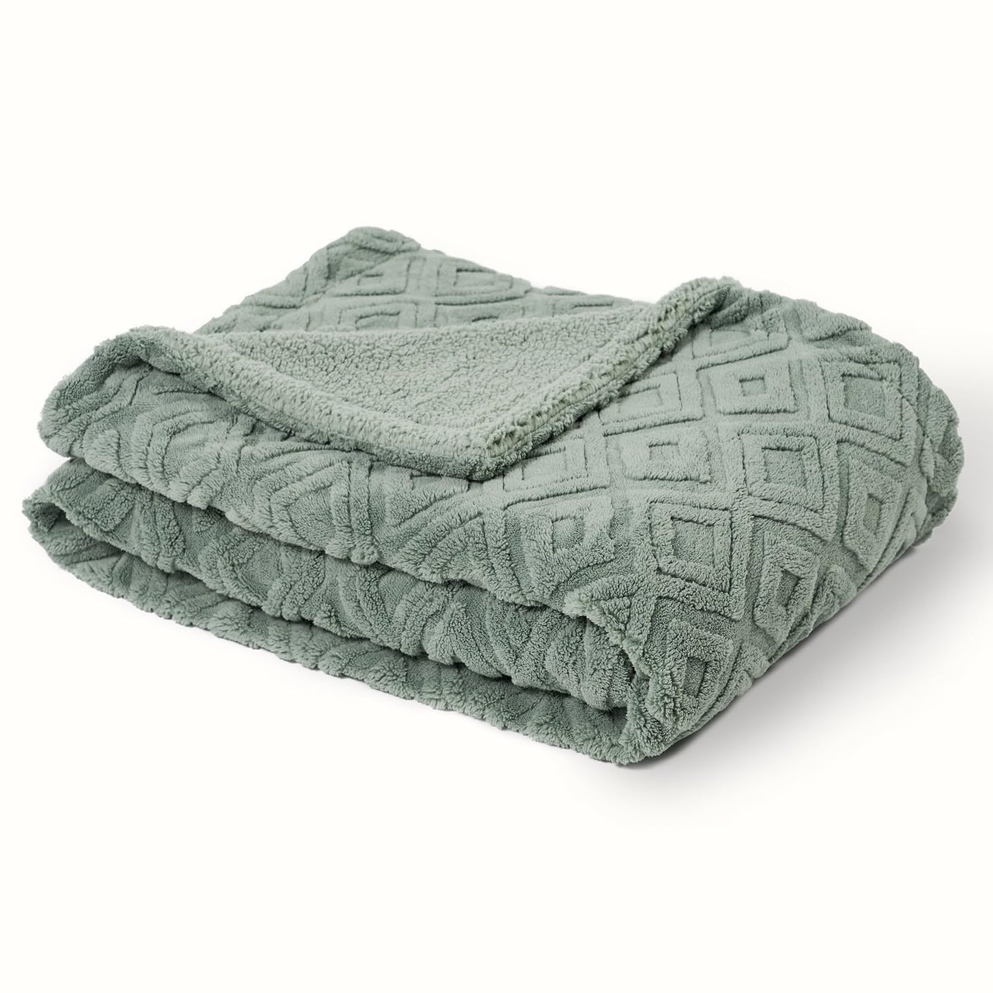 EverGrace Jacquard Boho Sherpa Fleece Throw Blanket for Couch, Super Soft Cozy Fuzzy Plush Blankets for Winter, Reversible Thick Warm Blanket for Bed, Sofa, Living Room, Sage Green, 50" x 60"