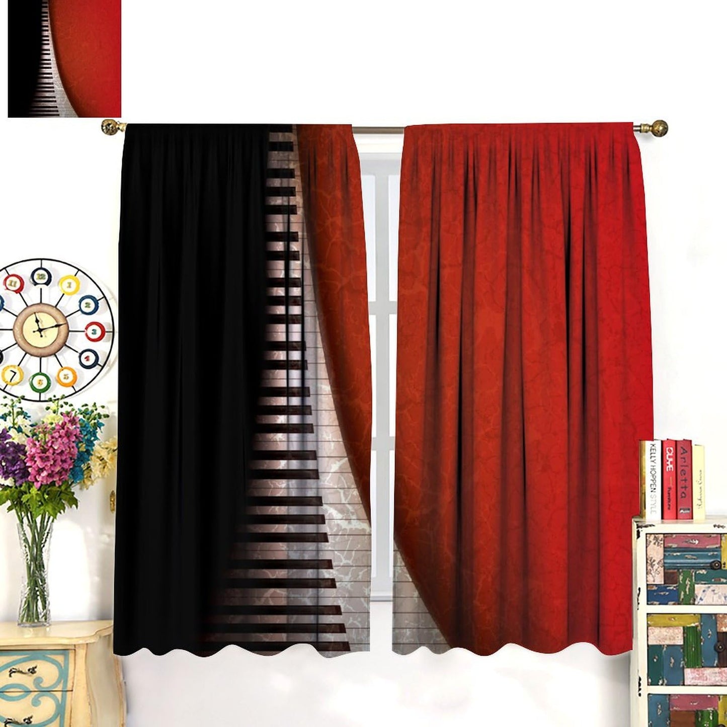 Music Curtains,for Kids Room,Musical Notes Piano Key Pattern Drapes Window 2 Panel Rod Pocket Curtain for Boys Room Bedroom Living Room Decor 41" W X 45" L 30%