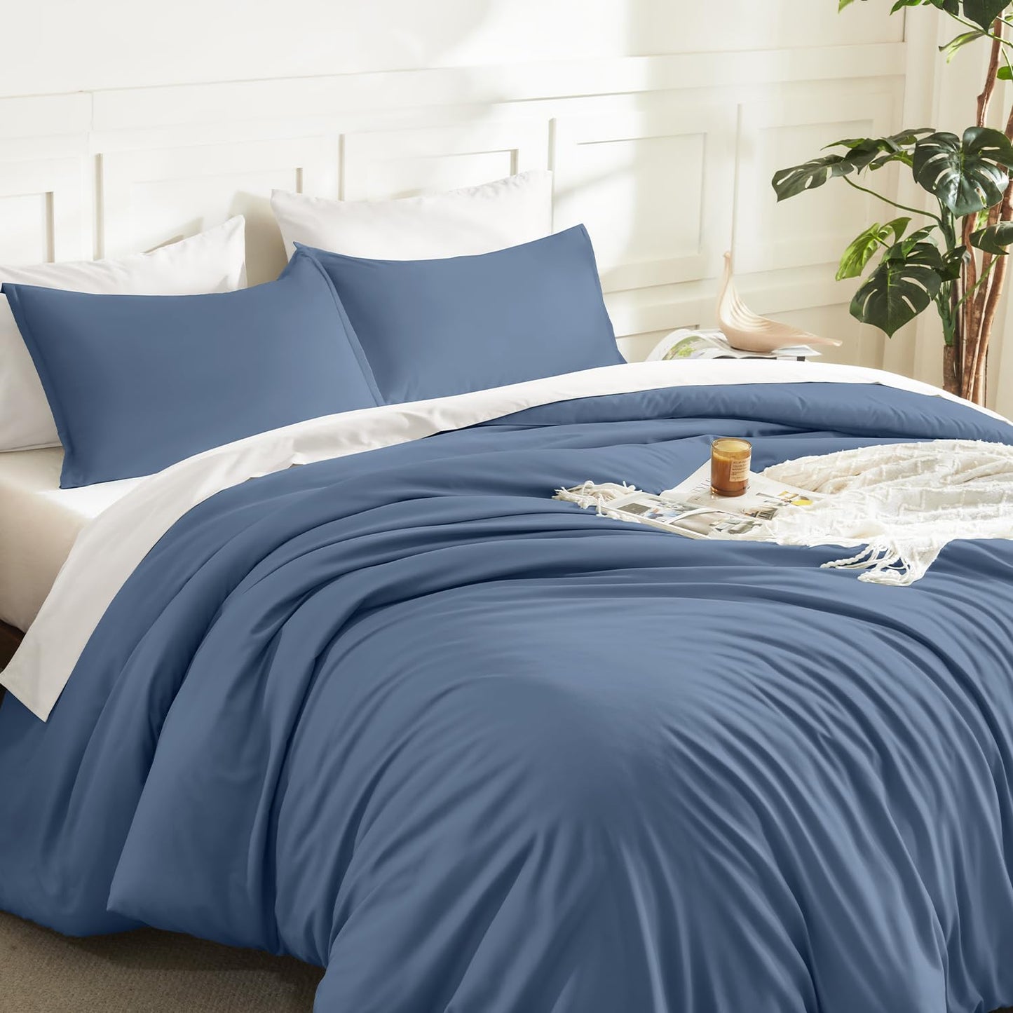 Litanika Comforters King Size Ocean Blue, 3 Pieces Lightweight Solid Bedding Set & Collections, All Season Fluffy Bed Set (104x90 Inches Comforter & 2 Pillowcases)