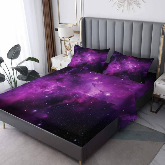 zcsm Galaxy Sheets King Sheet Sets - Purple Bed Sheets, Soft Microfiber & Deep Pocket & Wrinkle Free Patterned Bedding Sheets & Pillowcases, 4 Piece (1 Fitted Sheet, 1 Flat Sheet, 2 Pillow Cases)