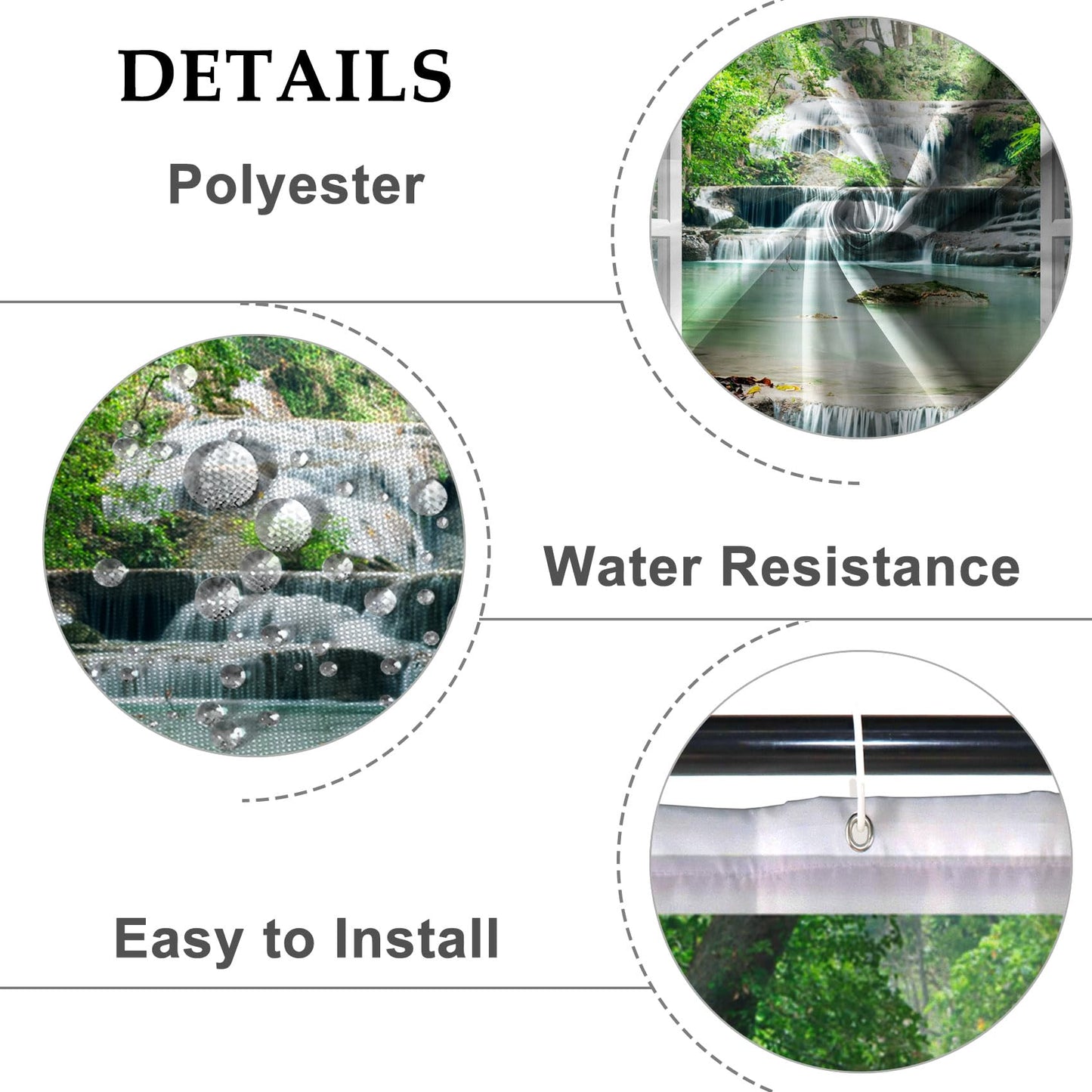 Baocicco Nature Landscape Shower Curtain Summer Forest River Jungle Waterfall Lake Window Scenery Shower Curtains Decorative for Bathroom Waterproof Fabric Shower Curtain with Hooks 60x72 Inches
