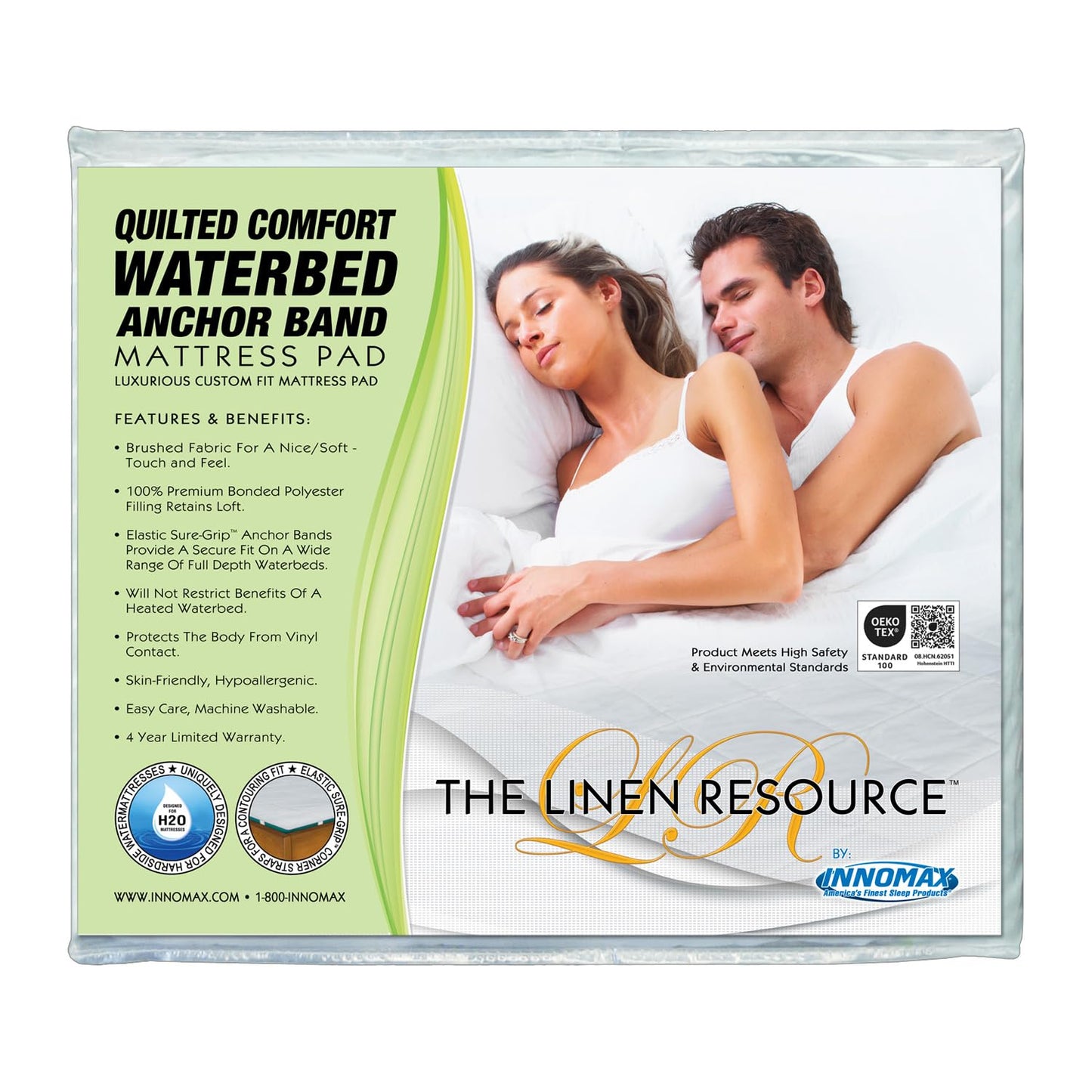 INNOMAX The Linen Resource Quilted Comfort Waterbed Anchor Band Custom Fit Mattress Pad Protective Cover King