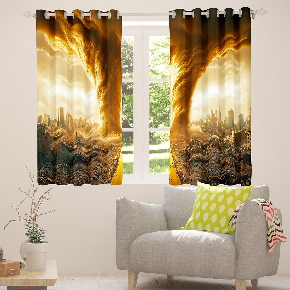 Erosebridal Sandstorm Curtains 38" Wx45 L,Natural Tornado Window Curtains Drapes for Storm Chaser,Nature Disaster Room Decor
