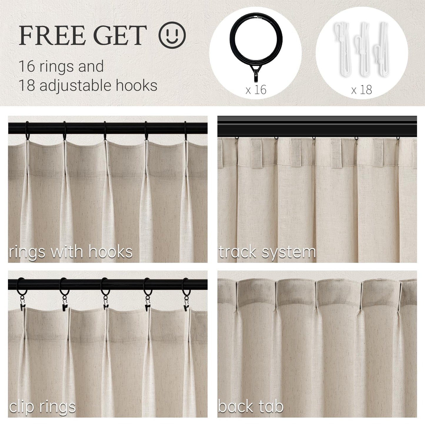 Topfinel Oatmeal Beige Pinch Pleated Curtains 84 Inches Long for Living Room 2 Panels Sets,Stone Washed Linen Earth Tone Decor Back Tab Boho Neutral Greige Earthy Sheer Curtain for Bedroom