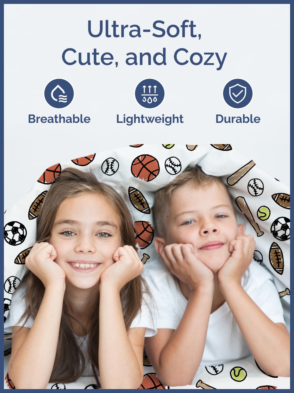 Kids Twin Size Bed Sheet Set - 3 Piece Kids Loft Bed Sheets - Soccer, Basketball, Football, Tennis and Baseball - Soft, Cute - Breathable & Machine Washable - Bed Set for Boys, Girls, Teens & Toddlers