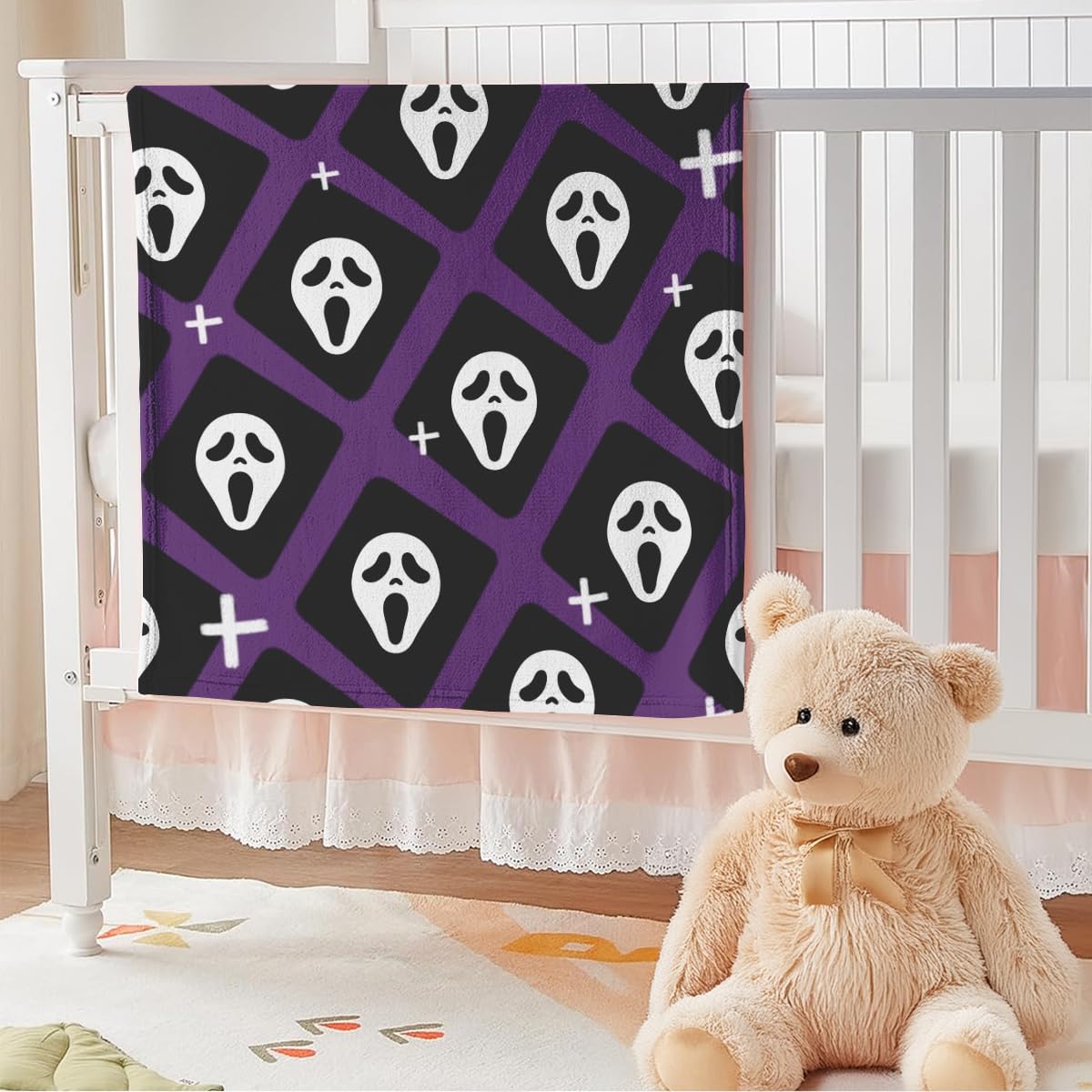 YWZDS Spooky Face Throw Blanket, Purple and Black, Halloween Ghost Blankets Fuzzy Gifts for Sofa Couch Bedroom (30 x 40 inch)