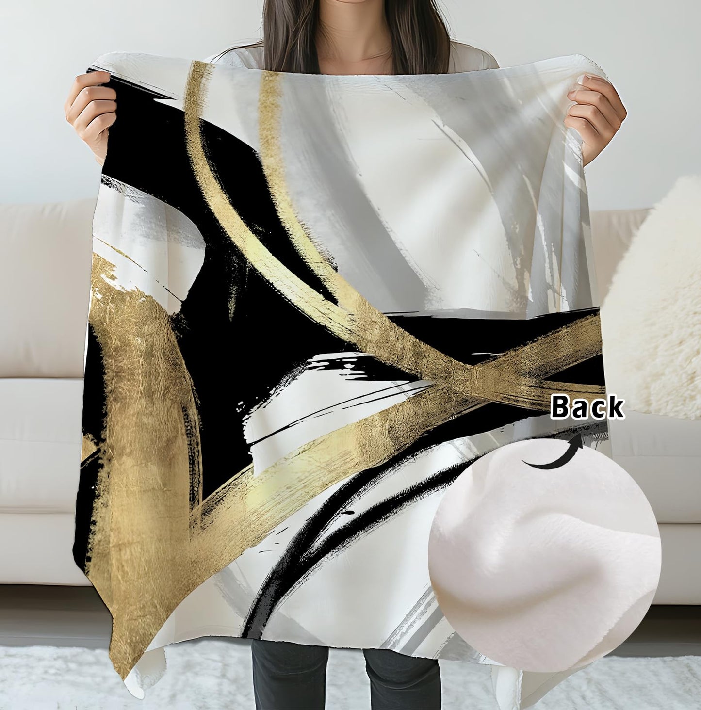 SPBL&L Black White and Gold Abstract Blanket, Minimalist Modern Ink Line Throw Blanket for Bed Couch Bedroom Living Room, Modern Room Home Decor