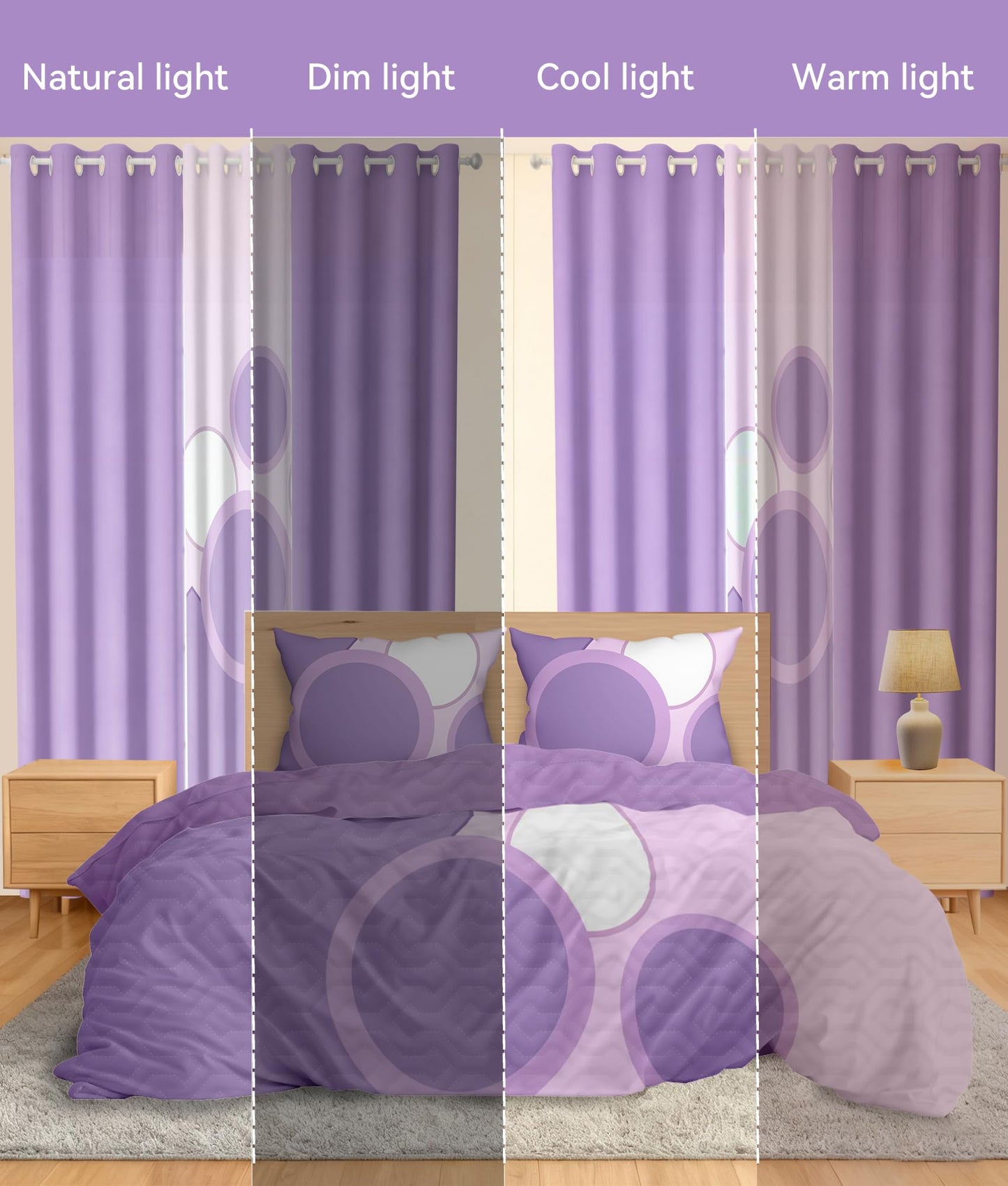 Hercastlè 9pcs Wrinkle-Resistant Microfiber Bedspread Lightweight Comforter Set and Pillowcases with Matching Coordinated Curtains Bed Cover Bedding Sets in a Bag Queen Size Violet Pink Round Graphic