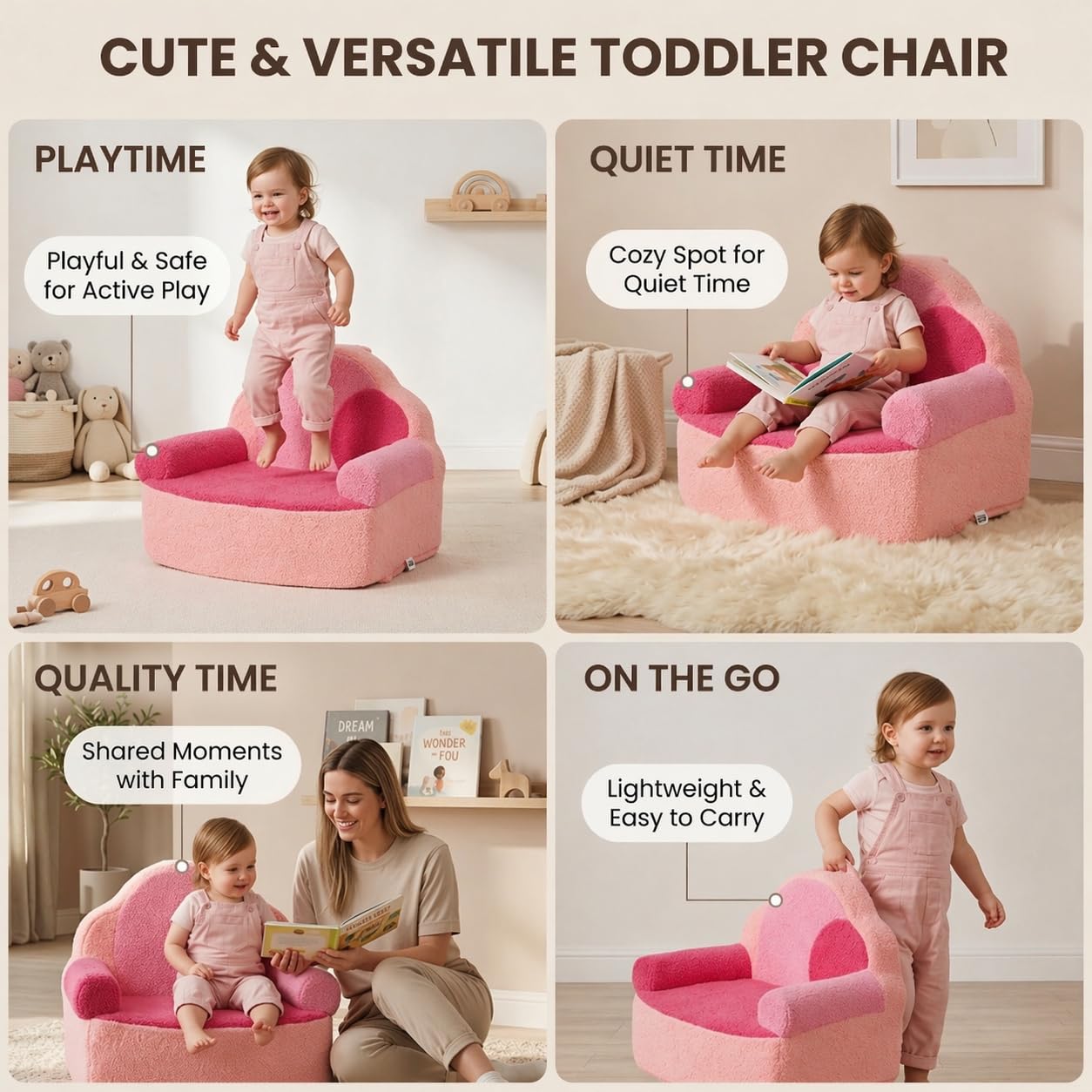 Luleko Kids Toddler Foam Chair | Cute Pink Soft Lounge Chair for Toddler Girls Ages 1–4 | Comfy Lightweight Reading Seat for Nursery, Bedroom & Playroom Décor