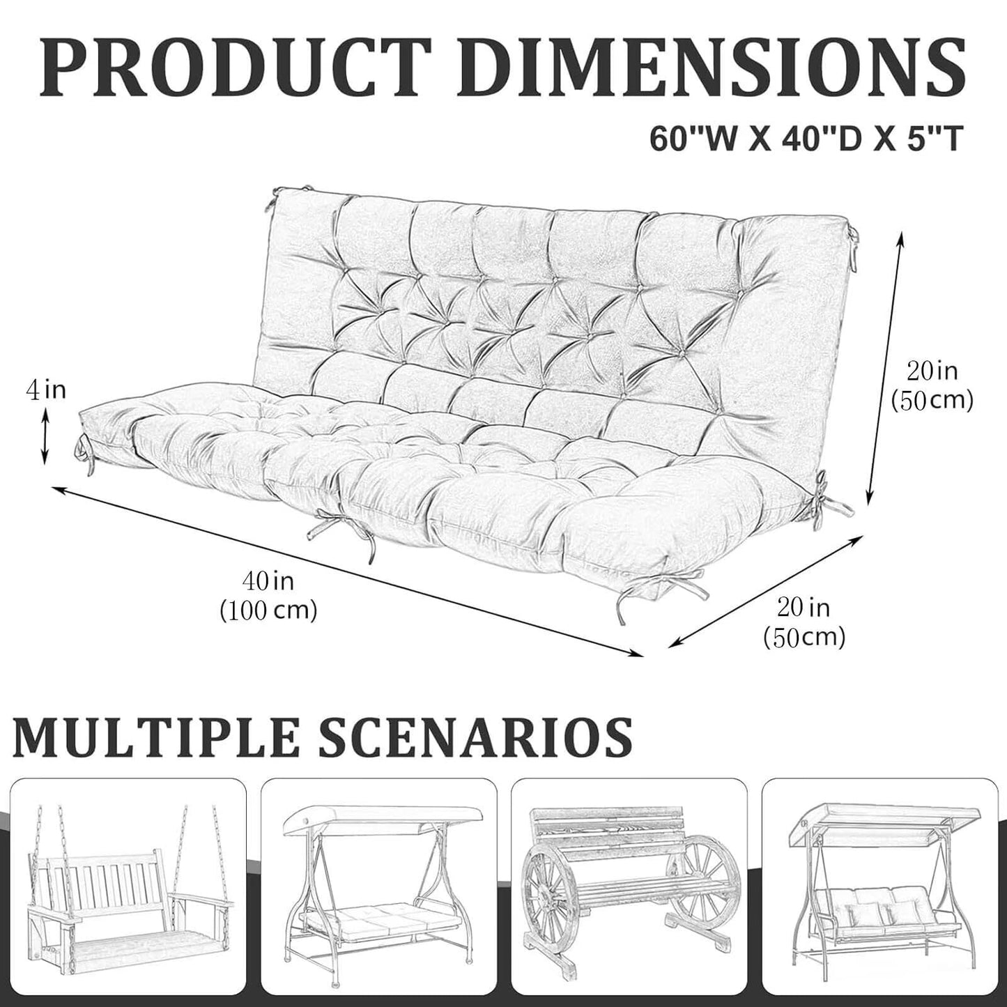 YIUPIERD Porch Swing Cushions Outdoor Swing Replacement Cushions 2-3 Seater Waterproof Thicken Backyard Swing Cushion with Backrest Replacement for Patio Garden Porch Furniture(Dark Gray 40×40 in)