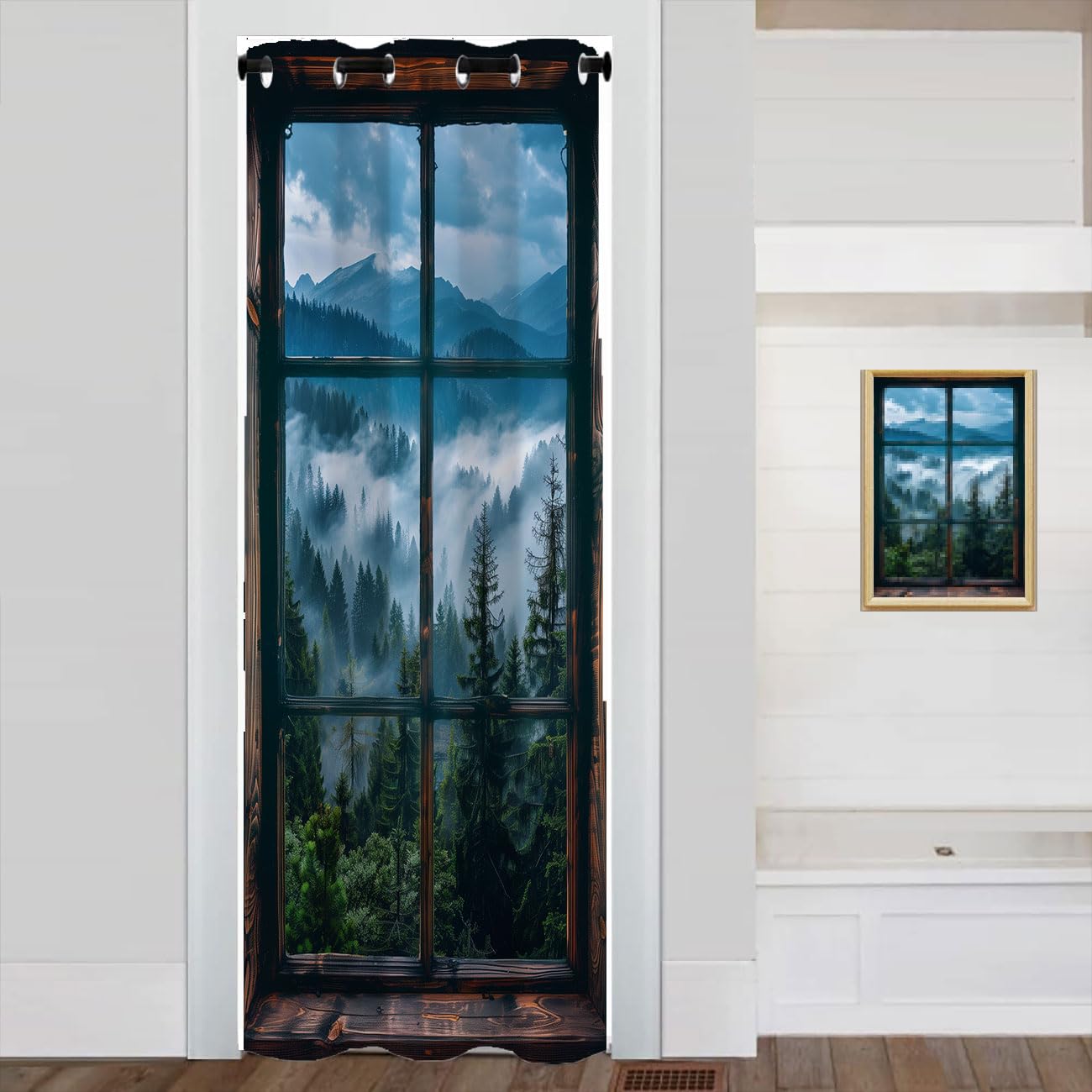 Chaohuan Misty Forest Landscape Door Curtain for Doorway, Wooden Forest Mountain Rustic Room Divider Curtain for Kids Boys Girls Teens Bedroom Living Room 1 Panel 34" W X 80" L