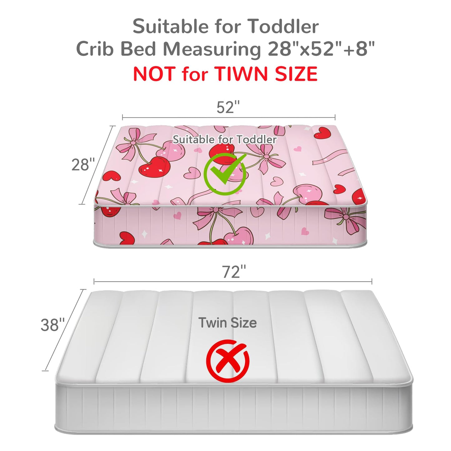 Mooreeke 4 Pieces Toddler Bedding Set - Pink Cherry Bow Toddler Comforter Sets for Girls, Includes Comforter, Flat Sheet, Fitted Sheet and Pillowcase, Bed in A Bag for Baby Bedroom