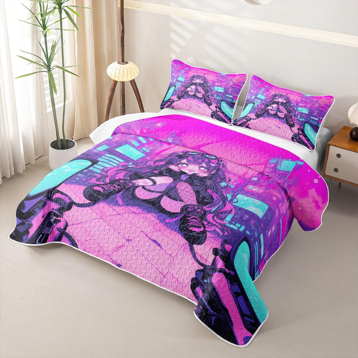 Erosebridal Fashion Girls Quilts Twin Size - Japanese Girl Bedspread Coverlet Set, Girly 3D Gaming Quilt Coverlets 2Pcs (Only 1 Pillowcase)
