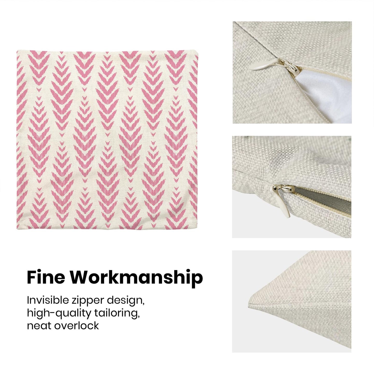 CXMEIFLY Hot Pink Boho Pillow Covers 18 x 18 Inch Set of 2 Preppy Herringbone Bohemian Ethnic Decor Throw Pillows Geometric Tribal Summer Outdoor Linen Farmhouse Decorative Pillowcases for Couch Bed