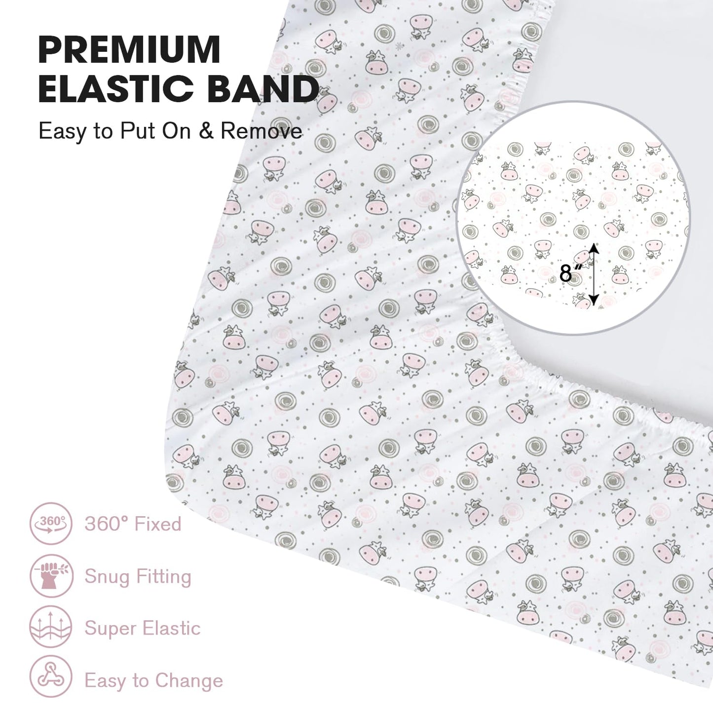 Little Grape Land Crib Sheets 2 Pack for Boys and Girls, Baby Neutral Crib Fitted Sheets for Standard Crib & Toddler Mattress, Super Soft Breathable Fitted Crib Sheet Set, Flying Cow