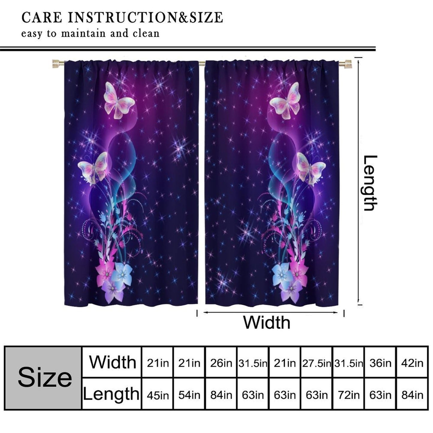 XBDDZSW Dream Butterfly Curtain,Abstract Purple Watercolour Hand Drawn Butterfly Pattern Print Window Drapes for Kids Girl Bedroom Living Room Kitchen Decor,2 Panel Set,42x45 Inch Decor