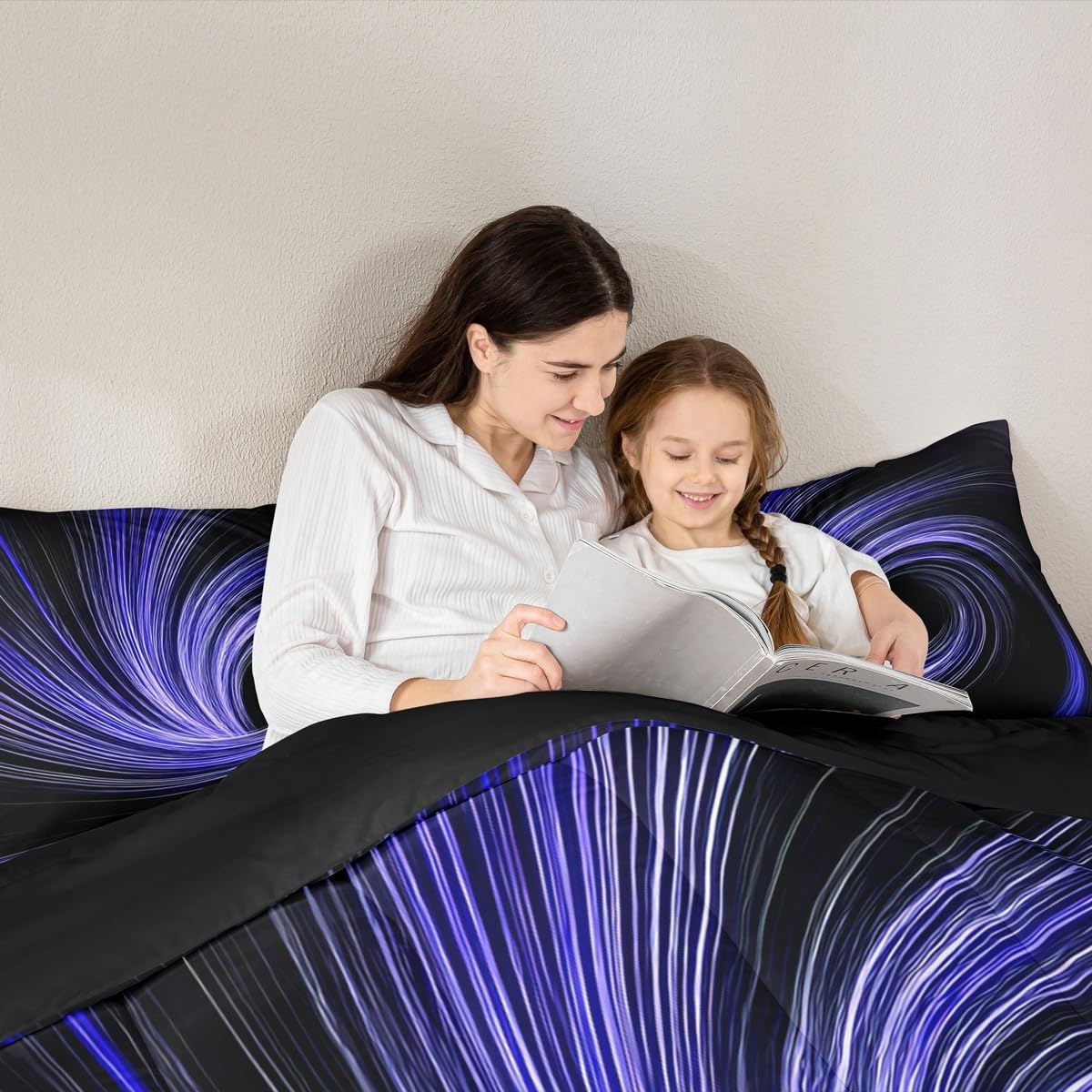 Erosebridal Blue Black Comforter Set King Modern Striped Circle Swirl Bedding Set Black Hole Abstract Geometric Comforter for Kids Boys Girls,Geometric Stripes Line Artwork Quilt Duvet