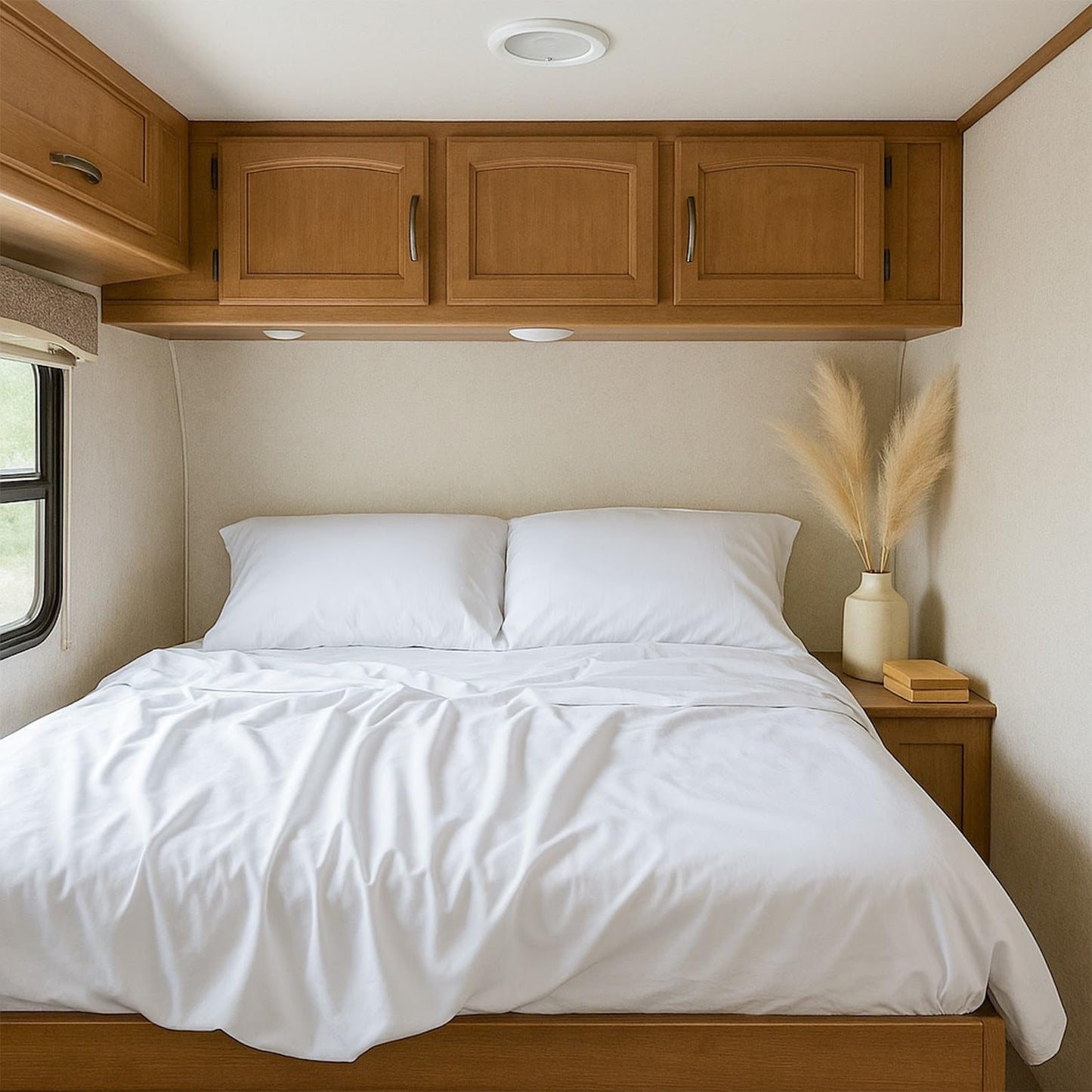 Shreem Linen RV Bunk Sheets 28x75, 100% Egyptian Cotton 4-Piece Camper Bedding Set, Fits 10-12" Deep RV Mattress, White