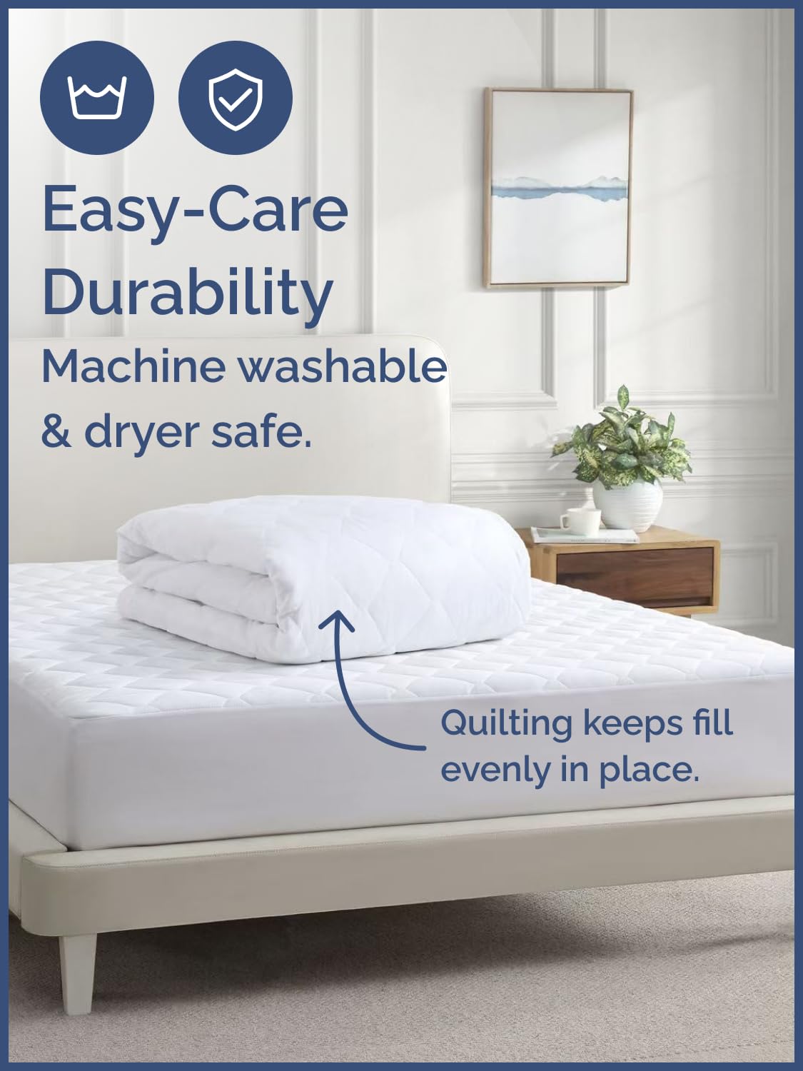 Quilted Fitted Mattress Pad Protector King Size - Elastic Fitted Mattress Topper & Cover - Breathable, Soft, Low Profile Top Cover with 8-16 Inch Deep Pockets - Easy-Fit and Machine Washable - White
