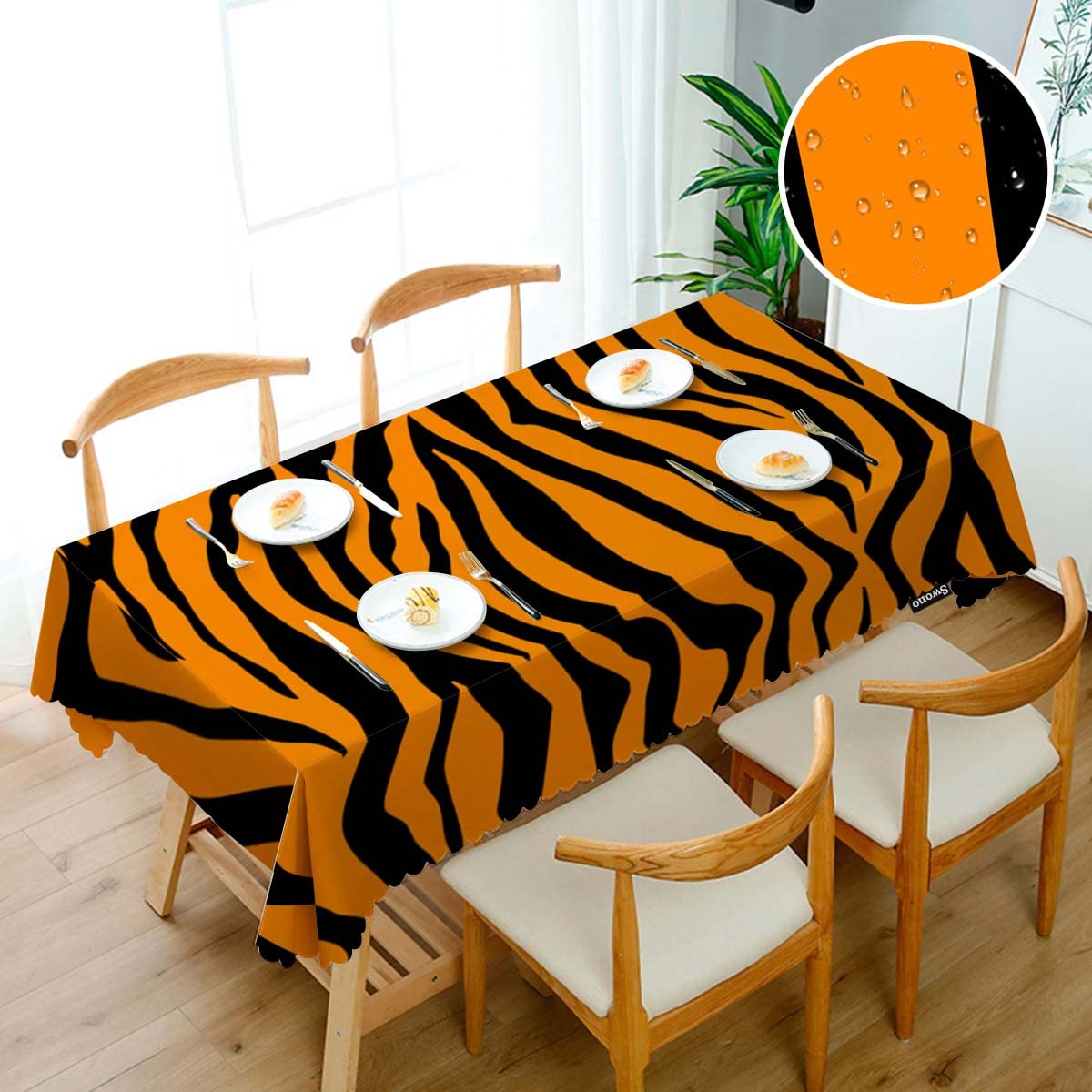 Swono Tiger Print Tablecloth African Animal Tiger Skin Orange Black Stripe Decorative Table Cover for Kitchen, Party Banquet and Holiday Tablecloth, 52x70 Inch(4-6 Seats)