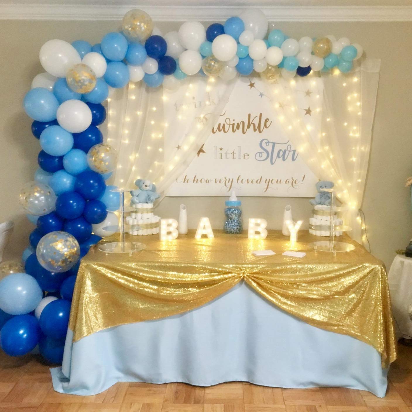 Eternal Beauty Gold Sequin Tablecloth, 50x78-Inch Rectangle Glitter Table Cloth for Mother's Day Birthday Party Wedding Decoration