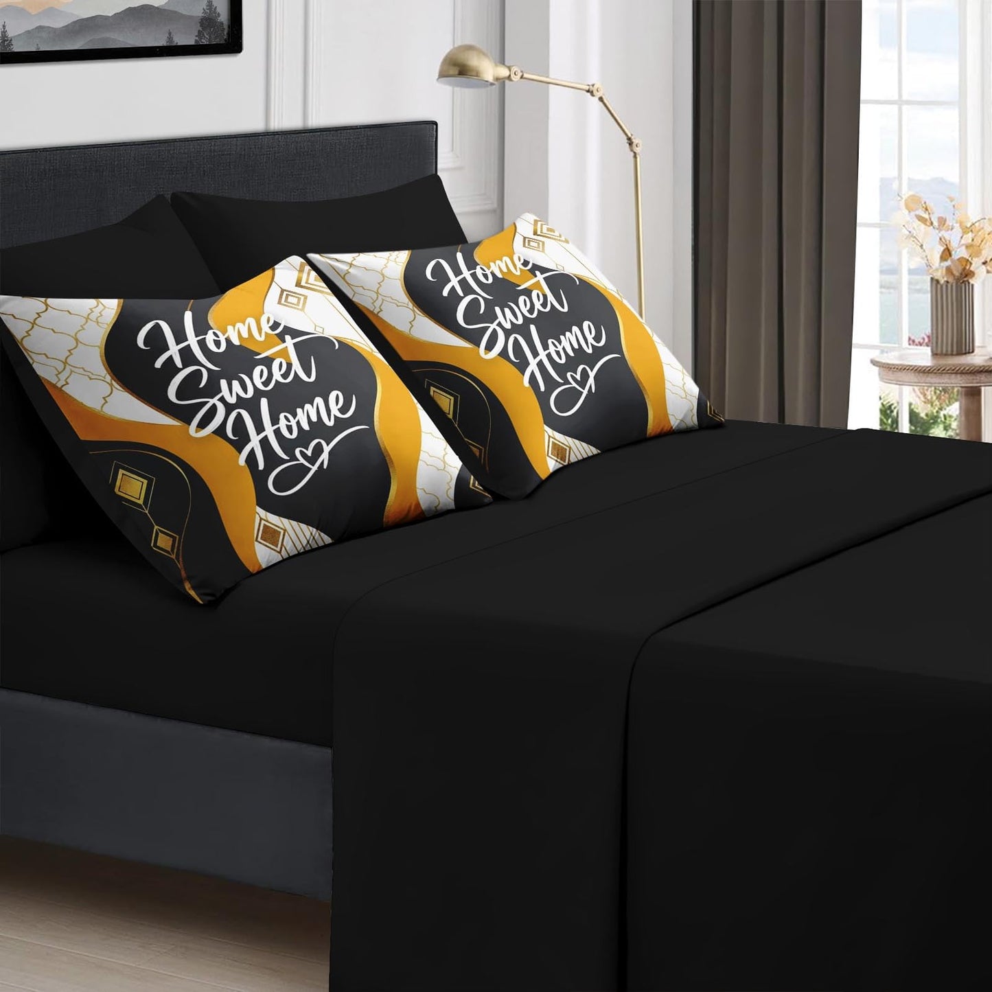 Boewywh Comforter Set Twin Size Housewarming Abstract Geometric 7 Pcs, Bedding for Kids and Adults, Modern Gold Bed Sheet Sets with Fitted Sheet 2 Pillowcases & 2 Shams for Bedroom Bed Decor