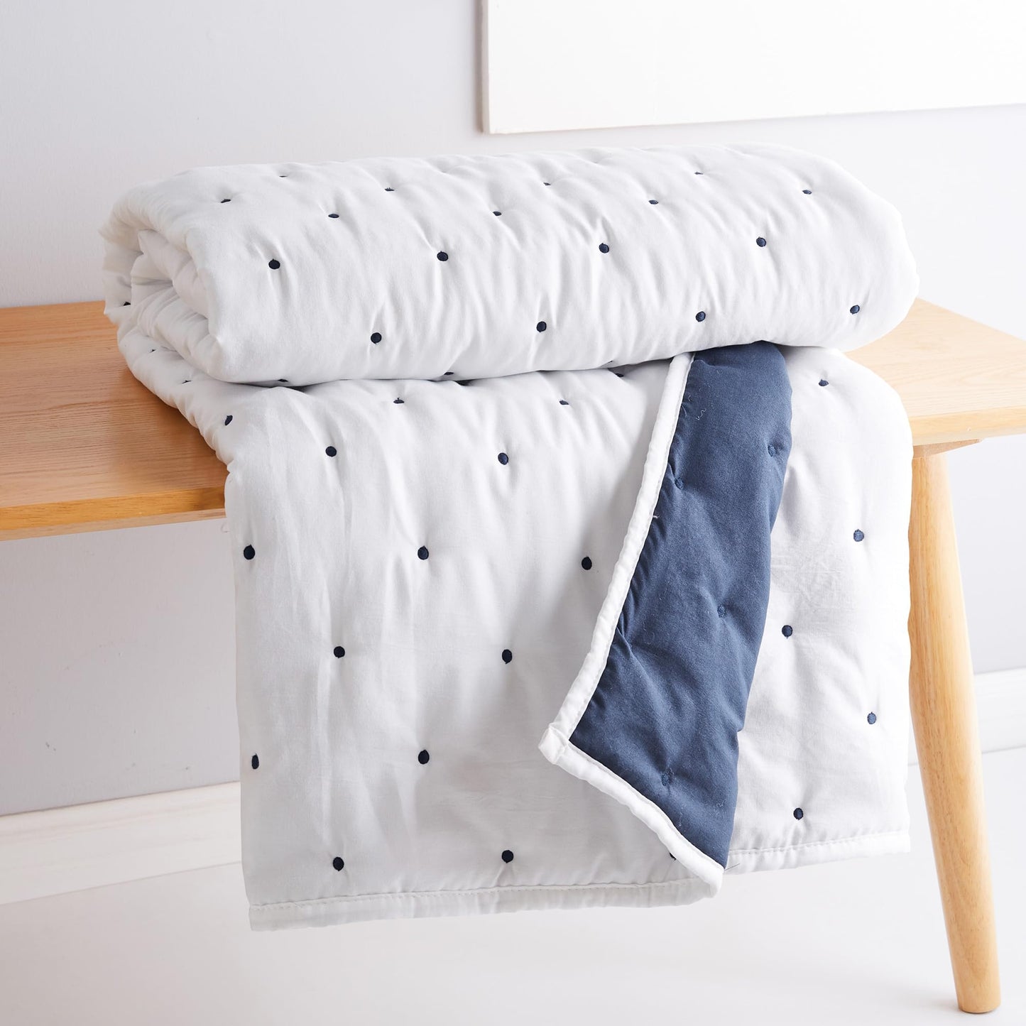 Levtex Home - Embroidered Swiss Dot - Throw - Dot - Navy and White - Quilted Throw (50x60in.) - Polyester