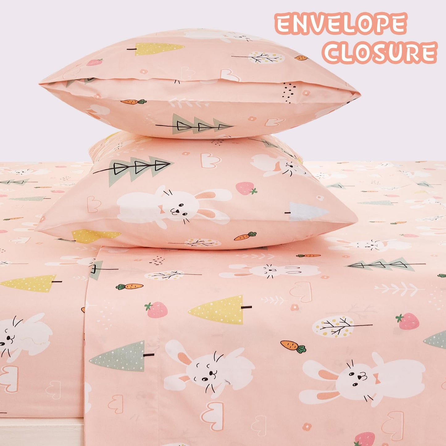 Yibeizi Pink Bunny Twin Sheets Set for Girls, Kids Cute Bedsheets Microfiber Deep Pocket Bed Sheet & Pillowcase Sets 3 Pieces