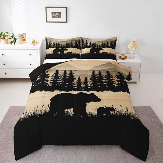 Erosebridal Rustic Cabin Full Comforter Set Farmhouse Bear Bedding Set Hunting Woodland Animal Down Comforter for Kids Adults,Pine Tree Wildlife Quilt Duvet Lodge Bedroom Decor 3 Pcs