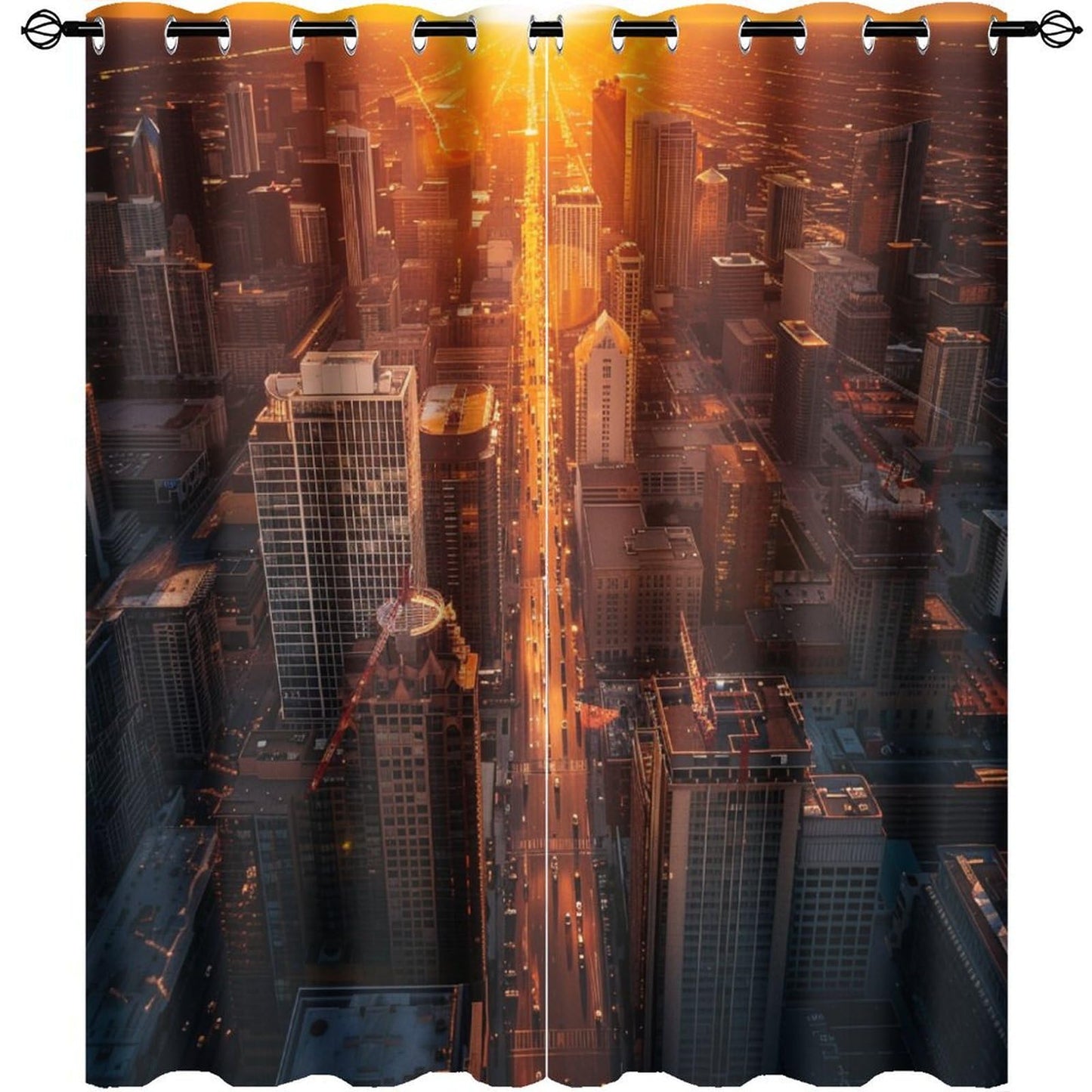 TOWINSFB Fantasy Skyscraper Cityscape Blackout Curtains for Bedroom/Living Room, Sunset Architecture Building Grommet Curtains Thermal Insulated Window Drapes, 2 Panels, Each 21W x 45L