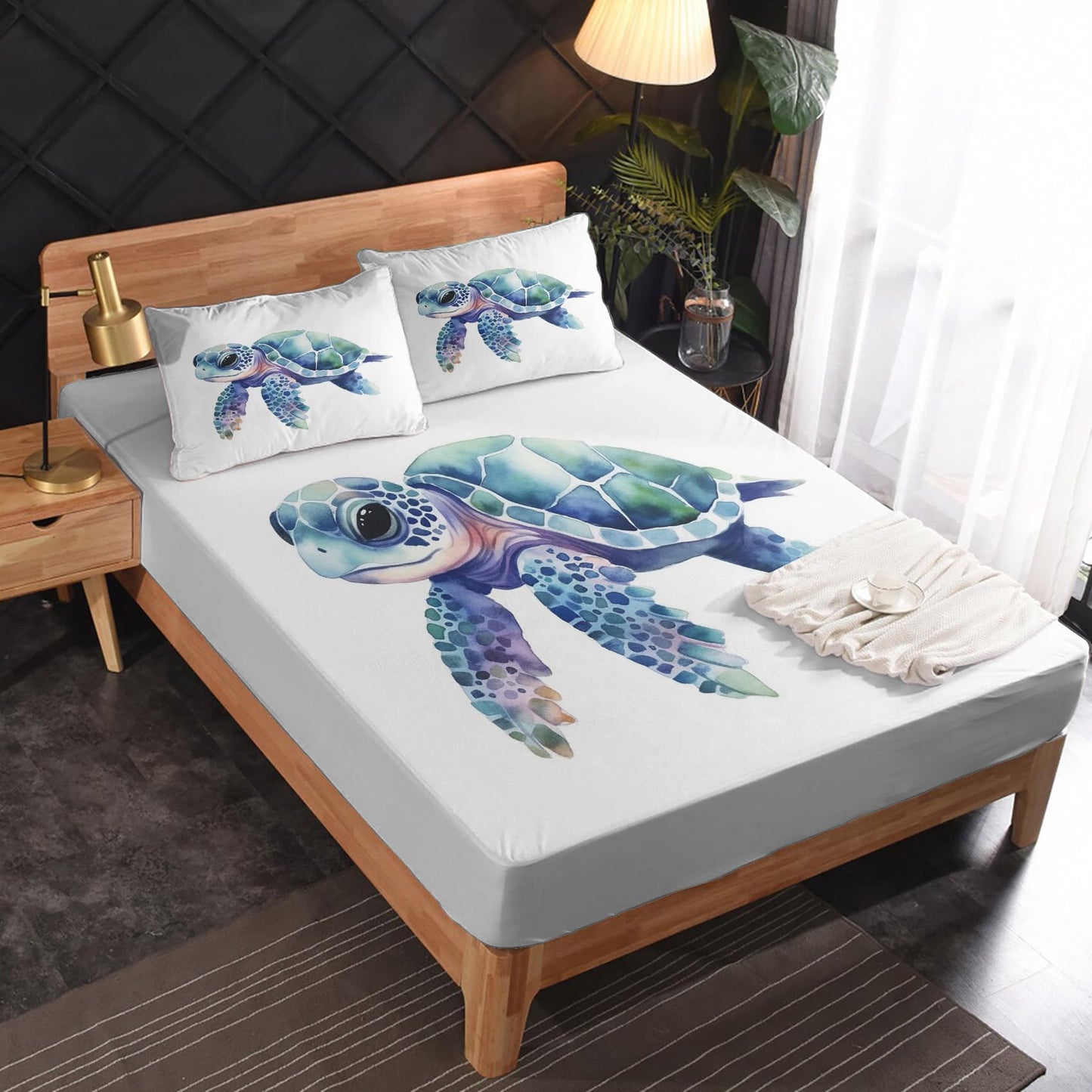 Rejkxyw King Size Sheets Set Sea Turtle - Cartoon Sea Life Bed Sheets - Kids Boys Sheet Set - 12 Inch Deep Pocket - Ultra Soft Winkle Free Microfiber Bedding Sheets & Pillowcases 4 Piece