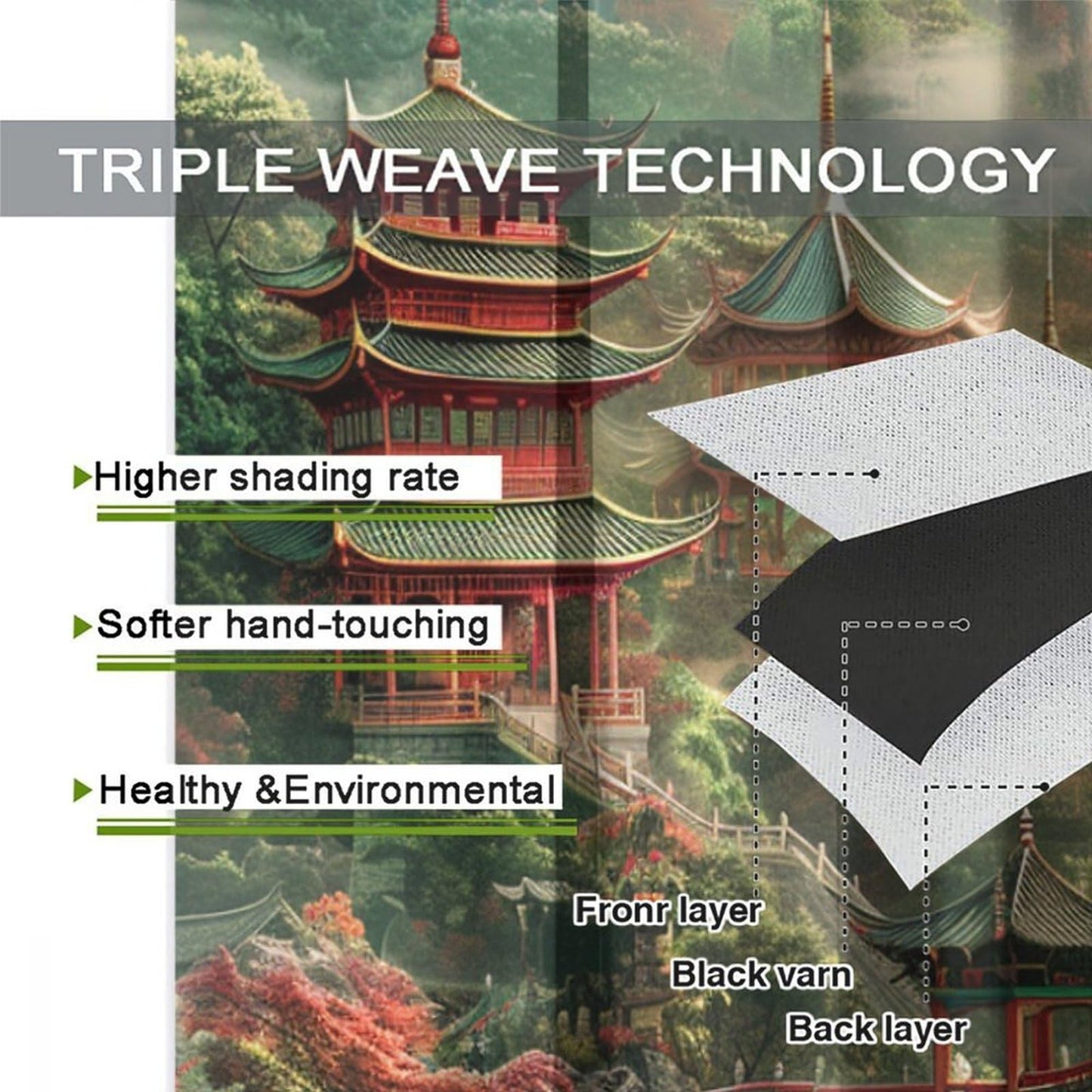 HDESDIS Fantasy Chinese Building Grommet Blackout Curtains for Bedroom, Mountain Waterfall Lake Forest Thermal Insulated Curtains Room Darkening Window Drapes, 21W x 45L, 2 Panels