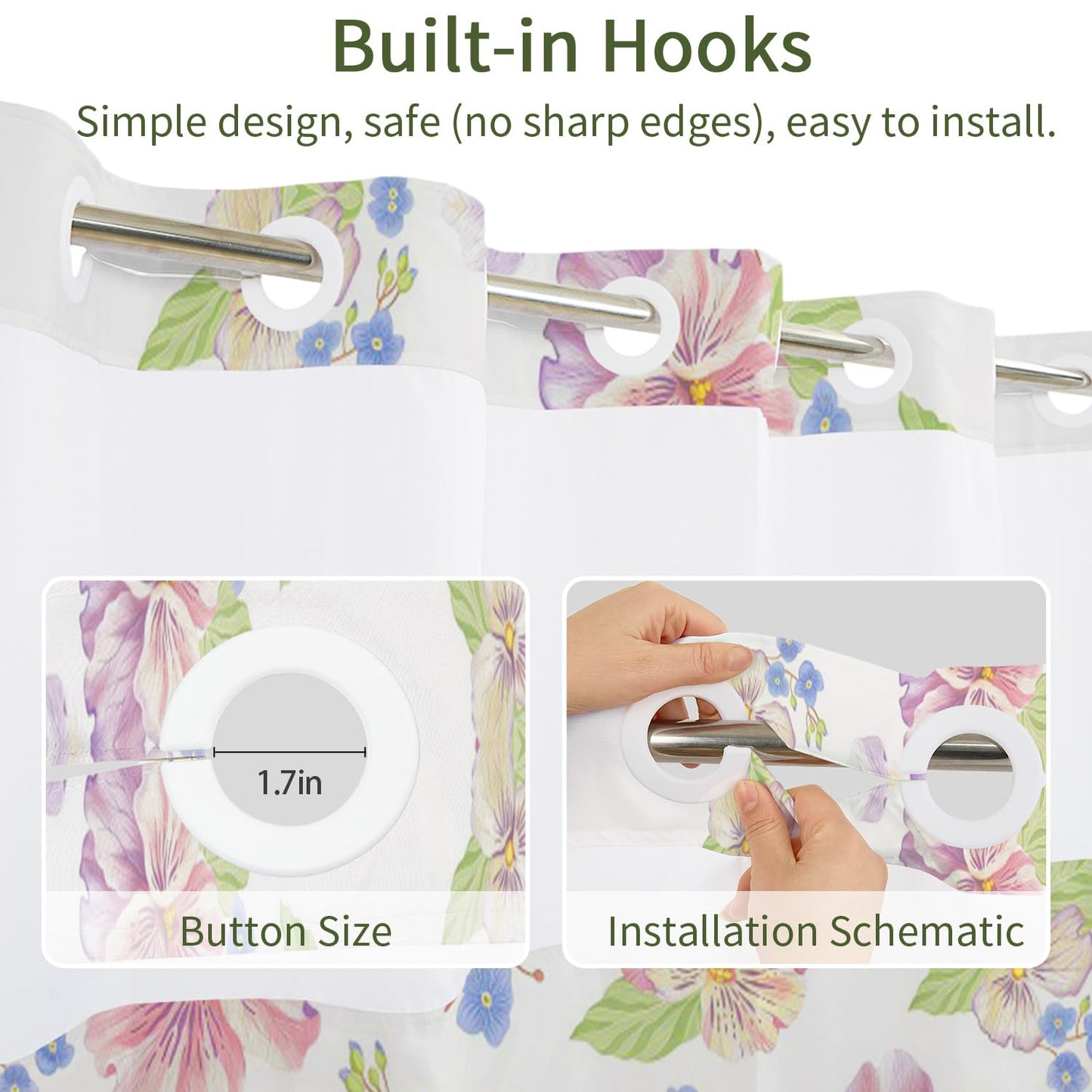 NAEMBCU No Hook Shower Curtain with Snap in Liner Set FYLX00230