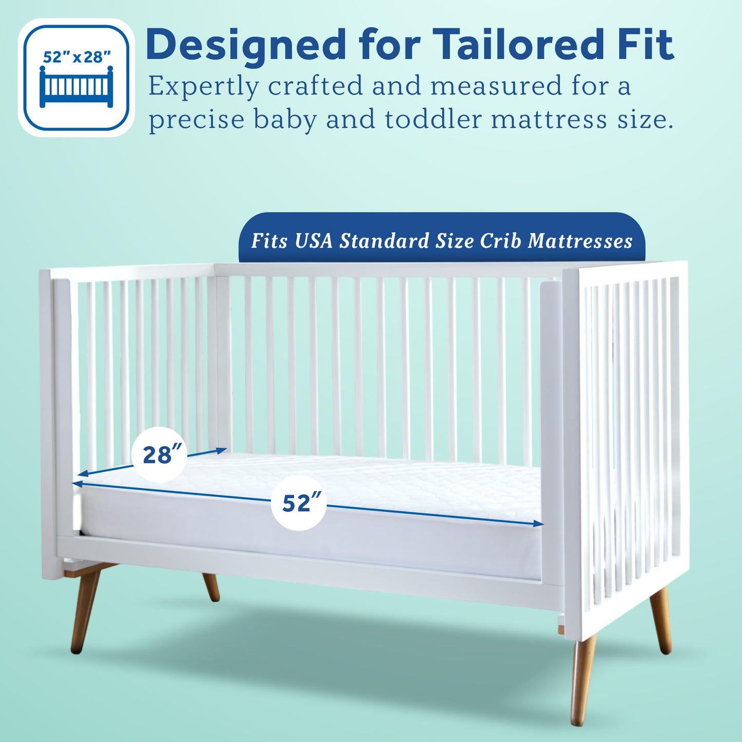 Sealy Baby Crib Mattress Protector - Stain Protection Waterproof Pad, Noiseless Fitted Sheet Cover with Quilted Cotton-Blend Top for Comfort – Machine Washable and Easy Clean, 52x28