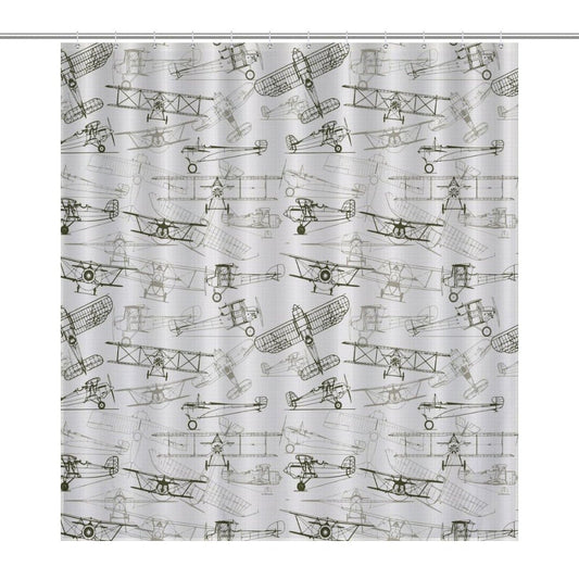 Airplane Shower Curtain, Boys Old Fashioned Transportation Hand Drawn Vintage Style Pattern Print Cloth Fabric for Bathroom Decor Set with Hooks, 66x72Inch（168x183cm）
