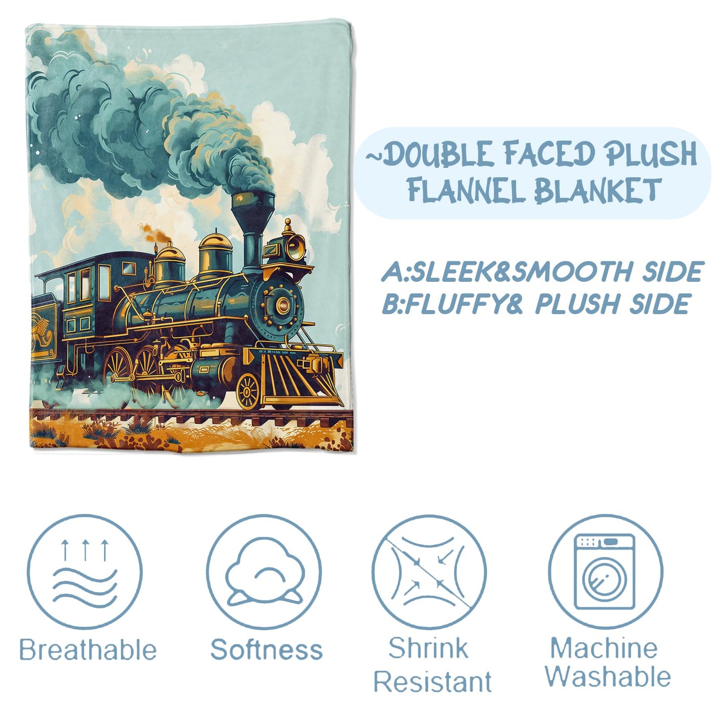 Train Blanket for Boys Kids, Flannel Train Blankets Gifts, Train Throw Blanket for Sofa Couch Bed Living Room Soft Warm Cozy Train Decor 60" x 50"