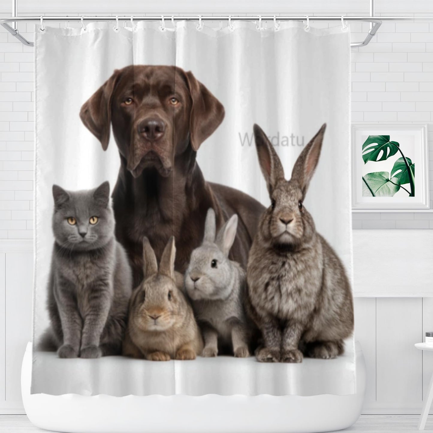 Wordatu Labrador Retriever Shower Curtain Puppy Cat Kitten Pattern Bathroom Set for Boys Pet Animal Bath Curtain Waterproof Curtain Bathtubs Decor 72x72