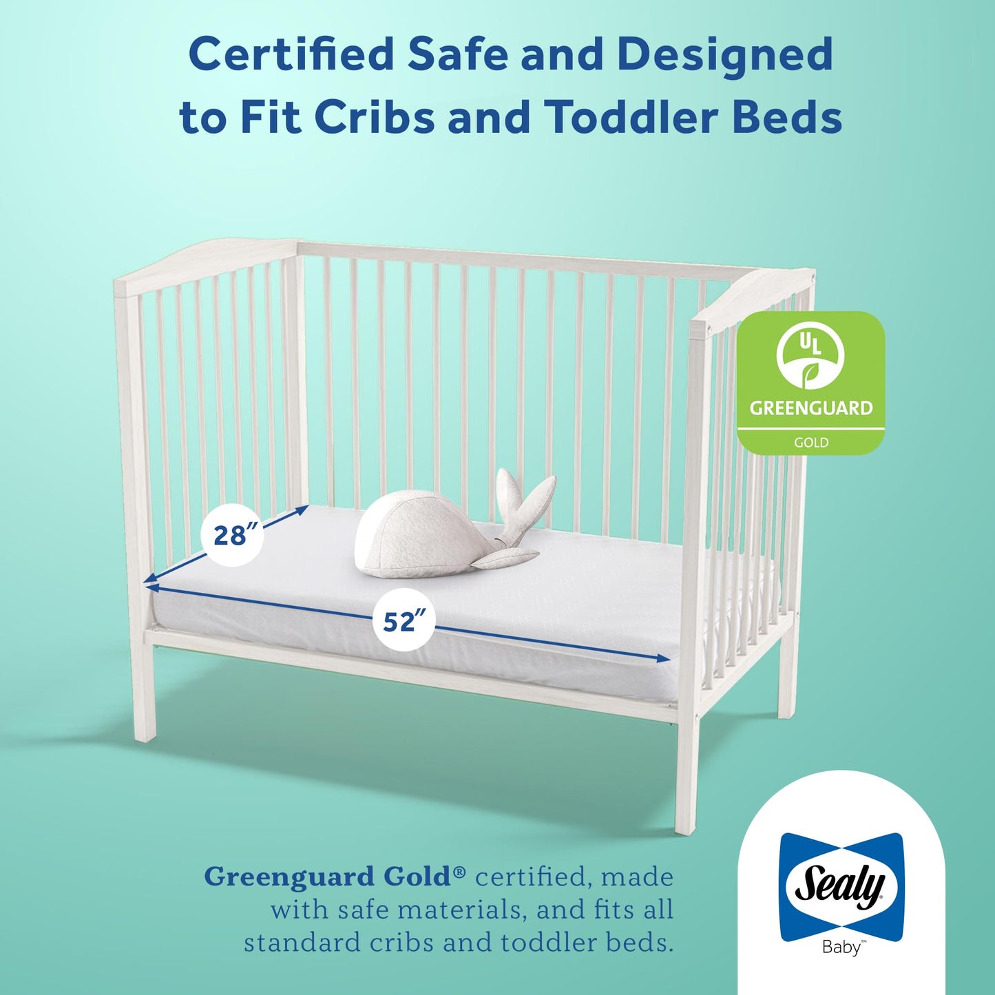 Sealy Baby Flex Cool 2 Stage Crib Mattress and Toddler Bed Mattress, Breathable Hybrid Coil Design, Waterproof Cotton Surface, GREENGUARD GOLD Certified, Standard 52x28 Size